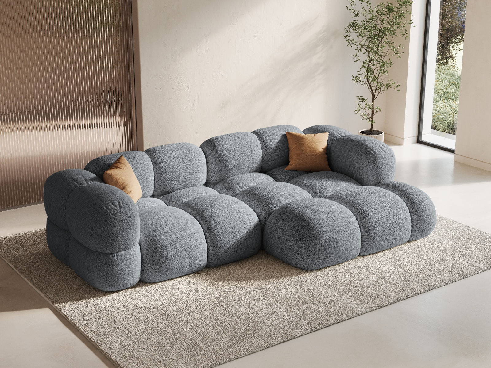 Cosmopolitan Design Ecksofa Loretto 3-Sitzer Strukturierter Stoff Sorella Grau Rechts
