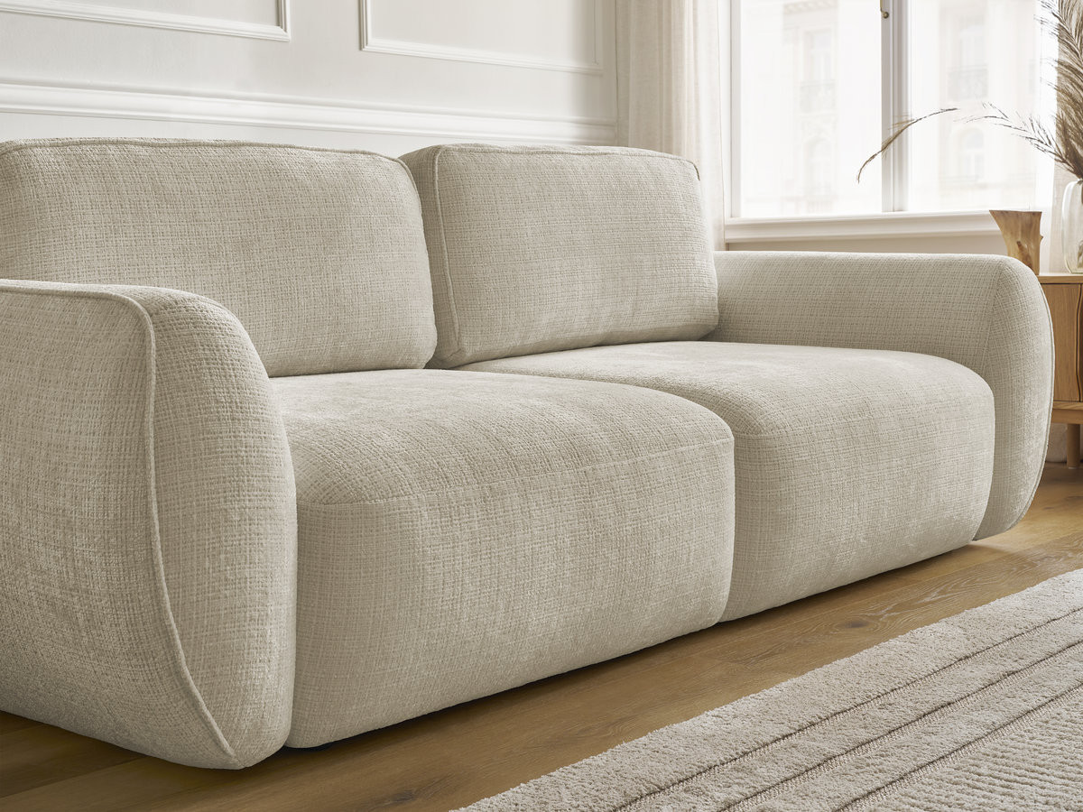 Bobochic Denise Schlafsofa 3-Sitzer mit Bettkasten Strukturstoff Beige