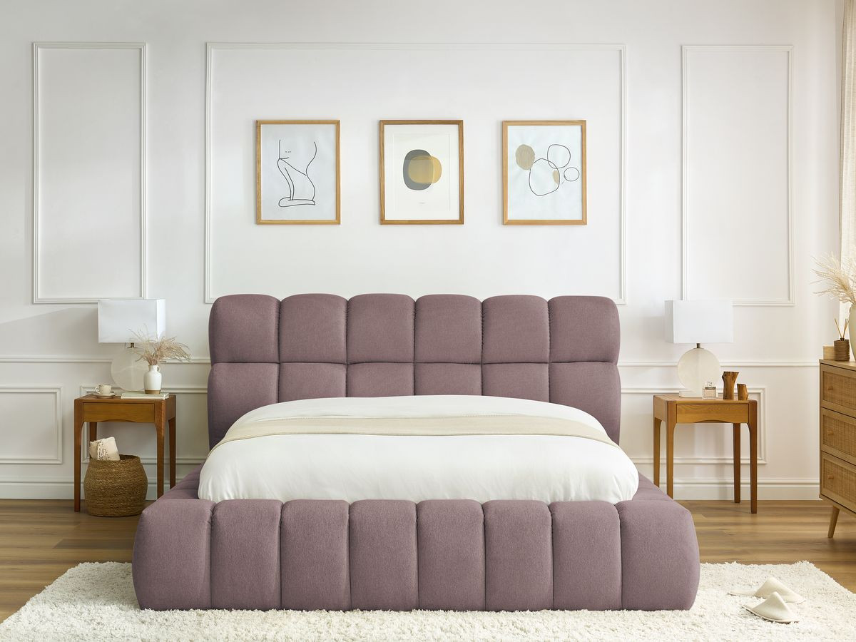 Bobochic Mont-blanc Polsterbett mit Bettkasten Stoff Rosa, Liegefläche 140 × 190 cm