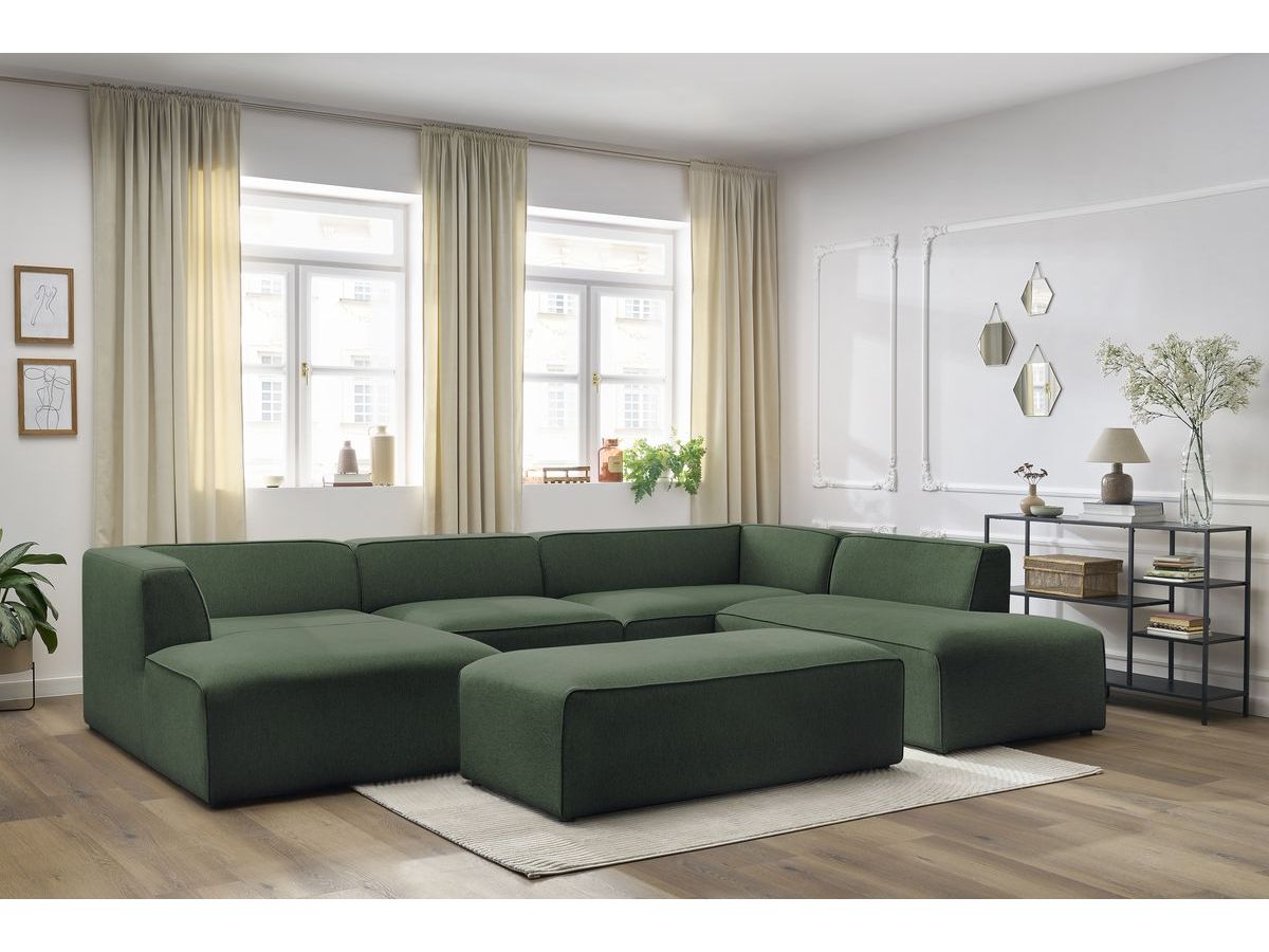 Bobochic Megeve Wohnlandschaft mit Pouf Melange-Stoff Grün Ecke links