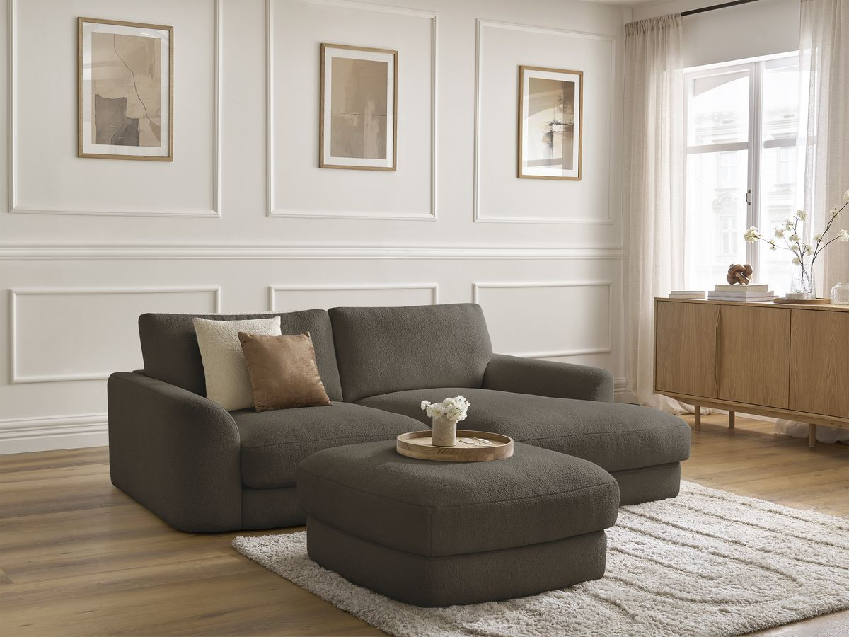 Bobochic Leonore Ecksofa mit Pouf Bouclé-Stoff Braun Ecke rechts