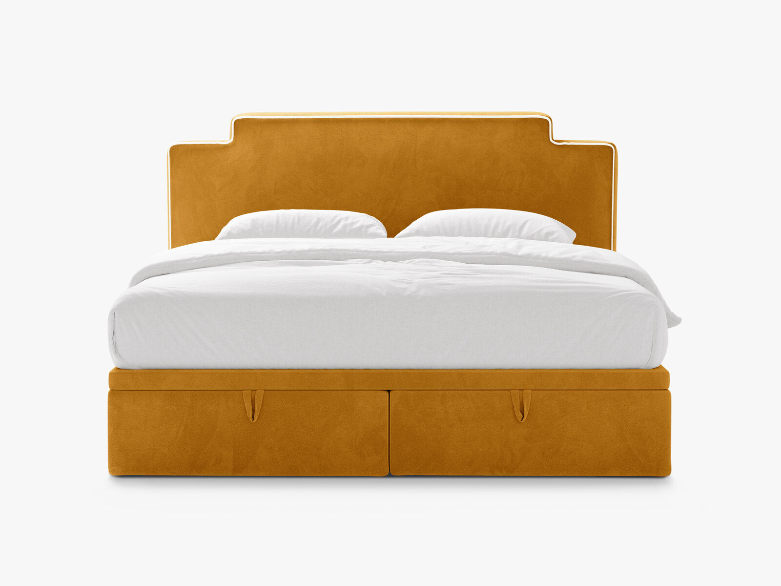 Micadoni Princess Boxspringbett mit Bettkasten und Kopfteil Samt Magic Velvet Elfenbein / Senf 140x200