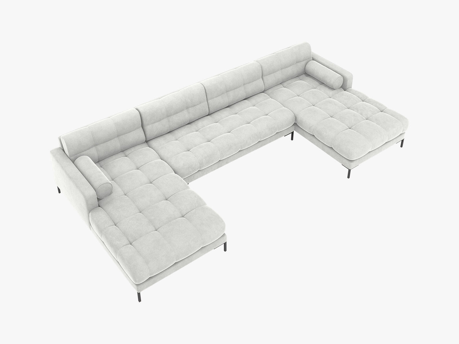 Micadoni Panorama-Sofa Mamaia 6-Sitzer Samt Bluvel Silber schwarze Beine