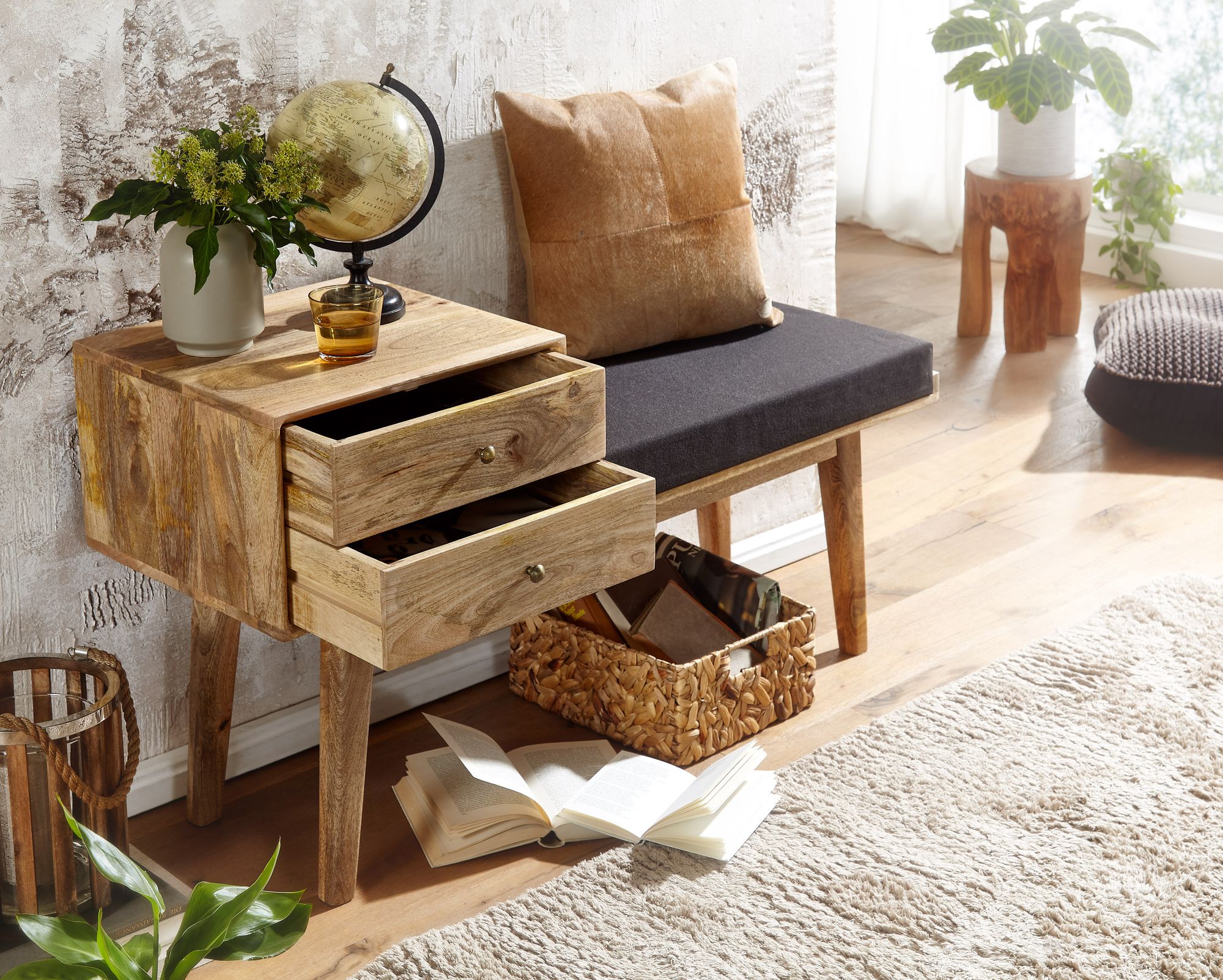 Sitzbank Holar Mango Massivholz Schwarz 120 × 40 × 65 cm