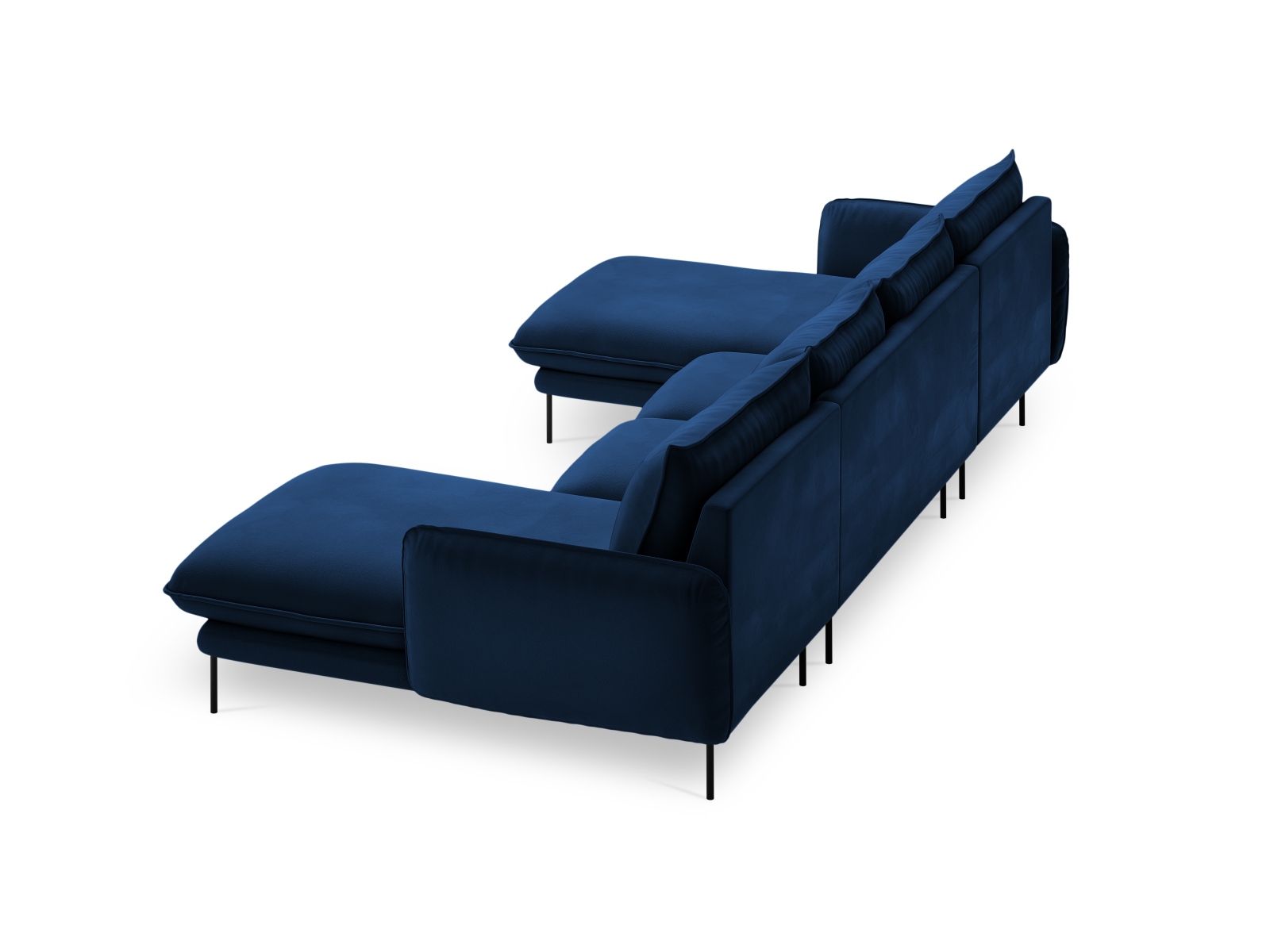 Cosmopolitan Design Panoramasofa Vienna 6-Sitzer Samt Bluvel Königsblau Beine Schwarzes Metall