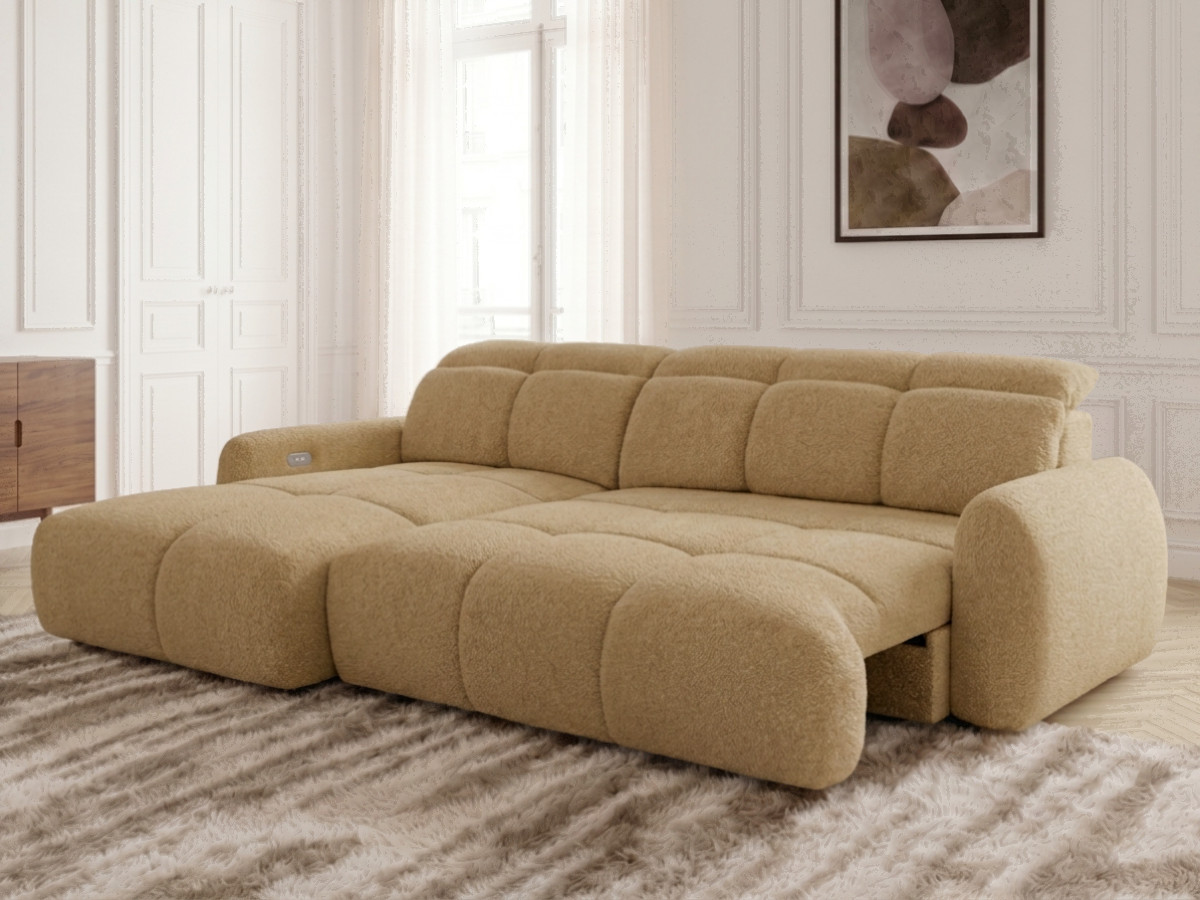 Bobochic Ruby Ecksofa mit Schlaffunktion und Bettkasten Chenille Gelb Ecke links