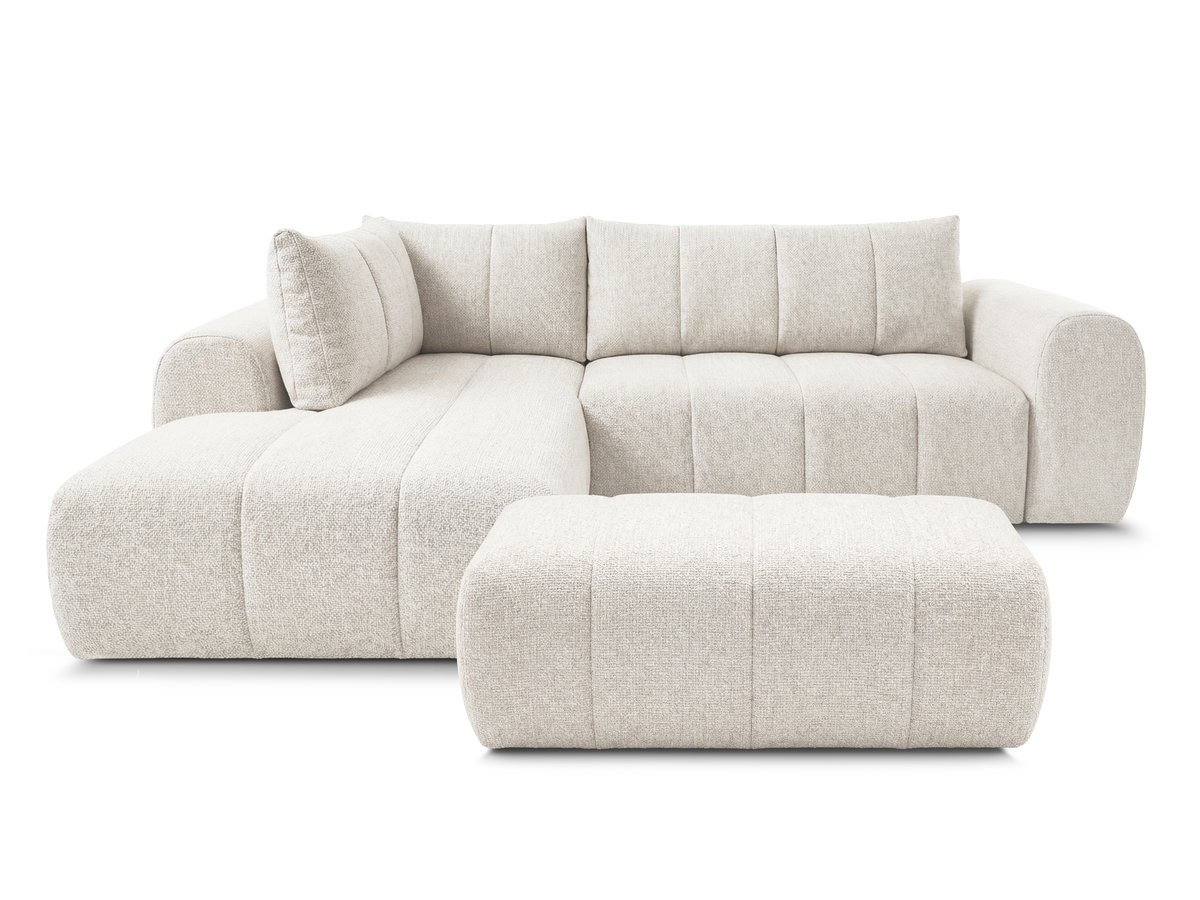 Bobochic Nesty Ecksofa in L-Form, 256 cm, mit Pouf Melange-Stoff Beige Ecke links