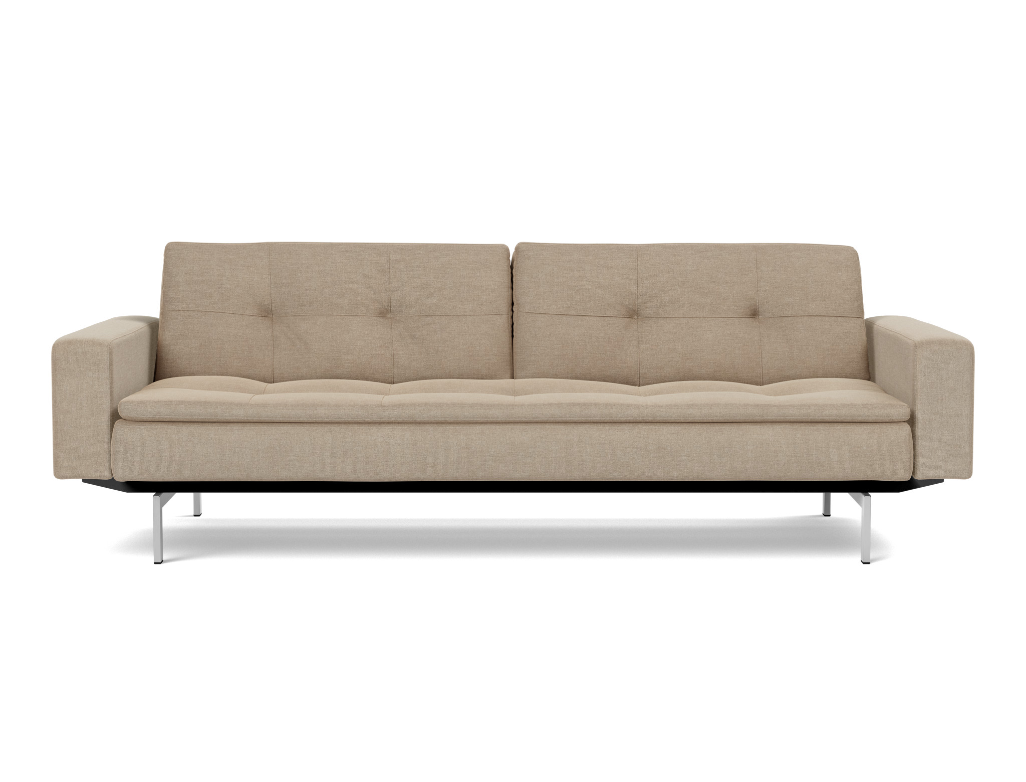 Schlafsofa Dublexo mit Armlehnen Flachgewebe Phobos 587-Mocha Beine Chrom