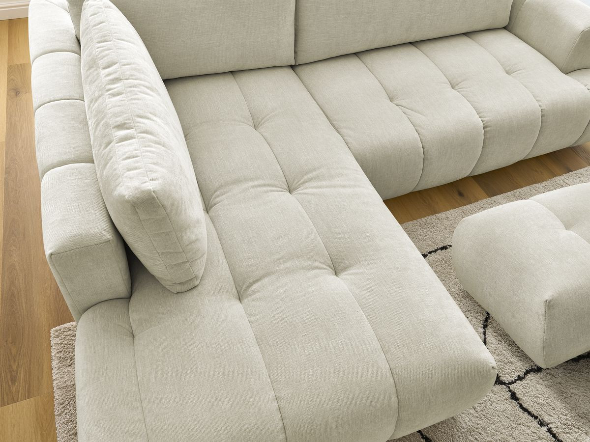 Bobochic Fuji Ecksofa mit Schlaffunktion und Bettkasten und Pouf 282 × 204 cm Stoff Beige Ecke links