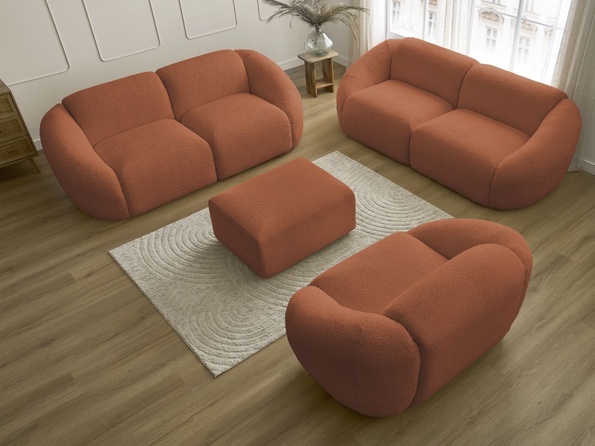 Bobochic Tina Sofa 7-Sitzer mit Pouf Bouclé-Stoff Orange