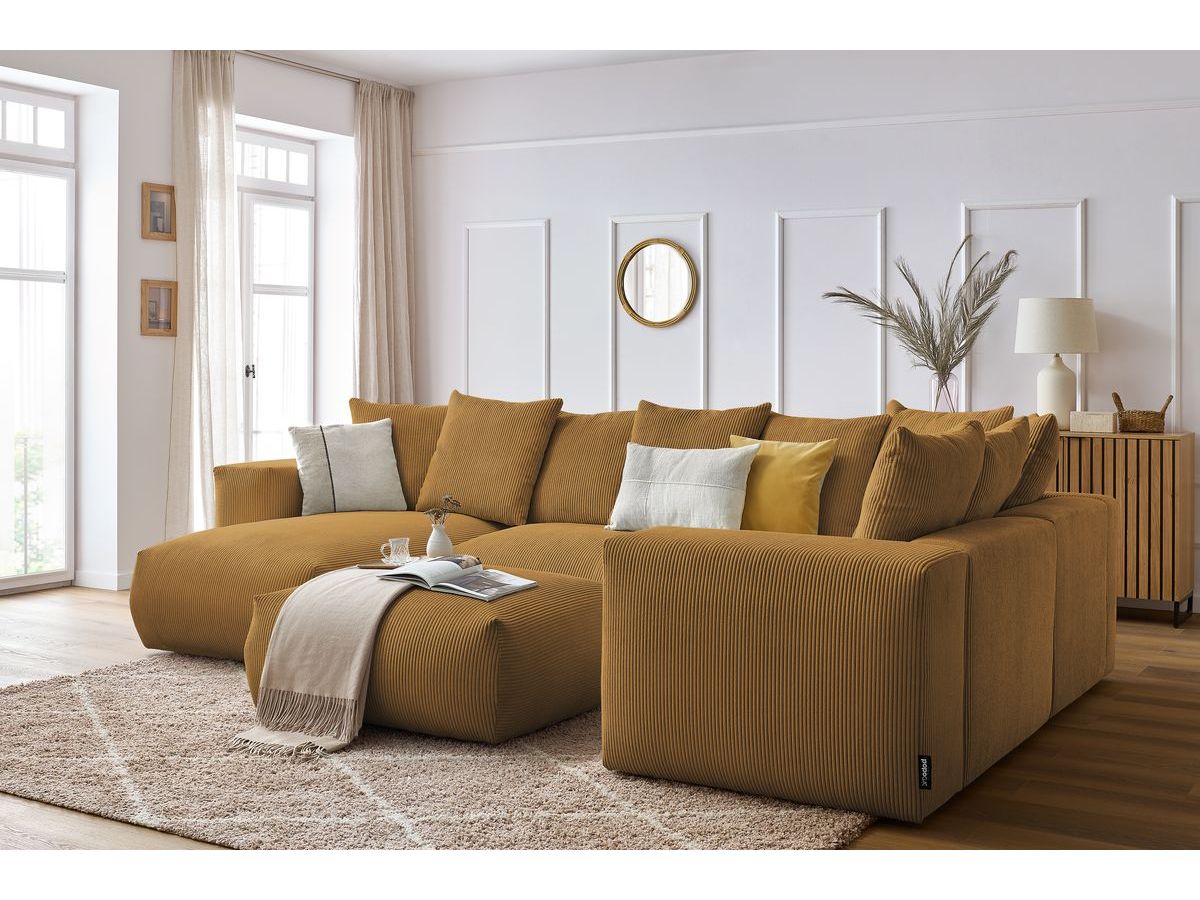 Bobochic Voltaire Wohnlandschaft mit Pouf 356 × 214 cm Cordsamt Gelb Ecke links