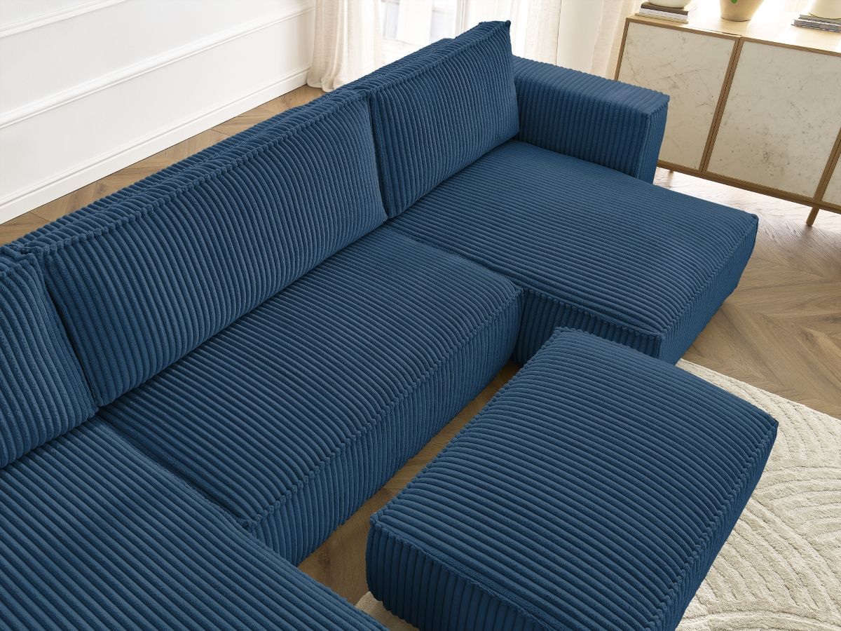Bobochic Chelsea Wohnlandschaft mit Pouf Breitcord weich Dunkelblau