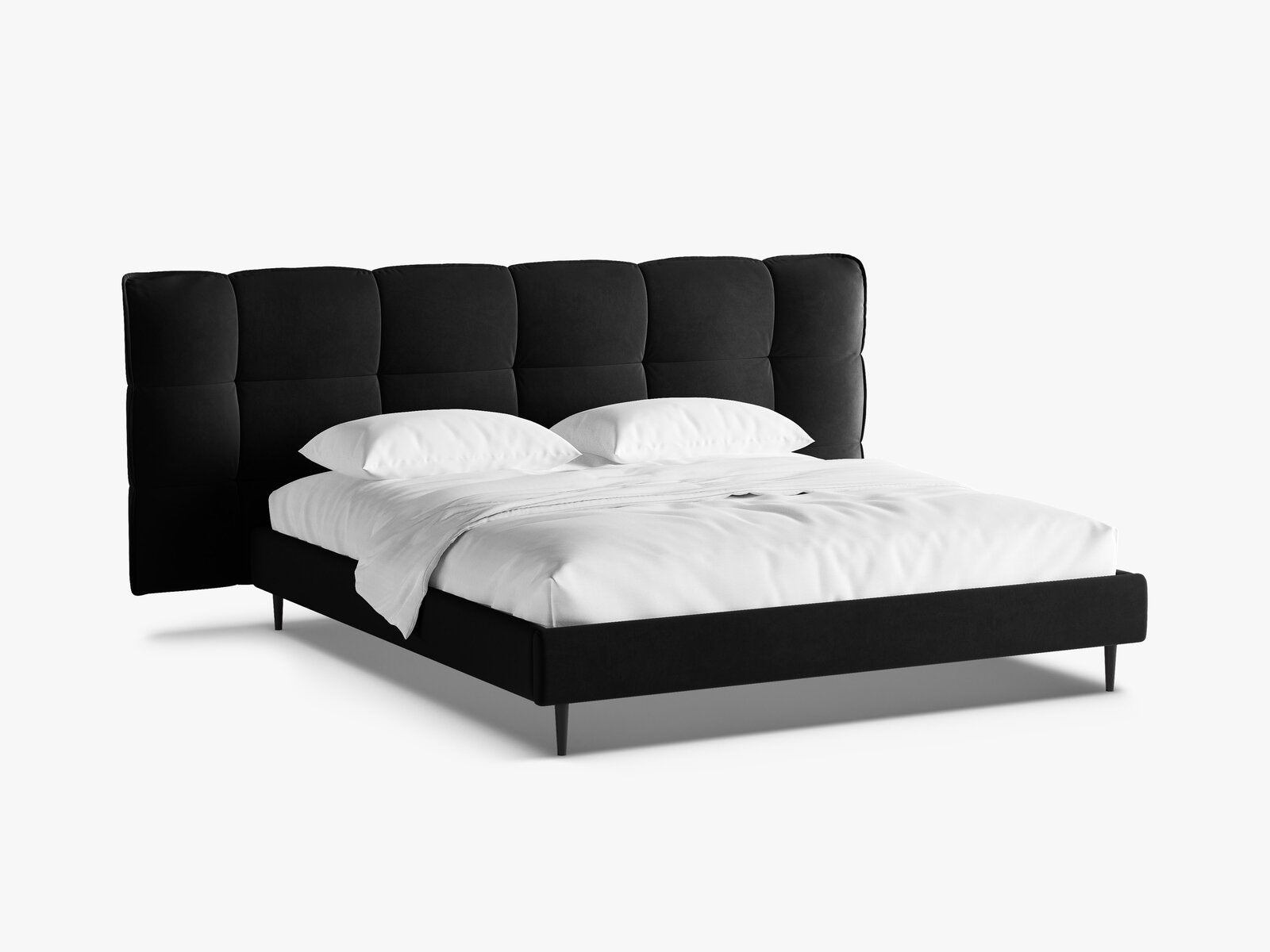 Micadoni Stauraumbett mit Kopfteil Eric with legs Samt Casino Schwarz 140x200