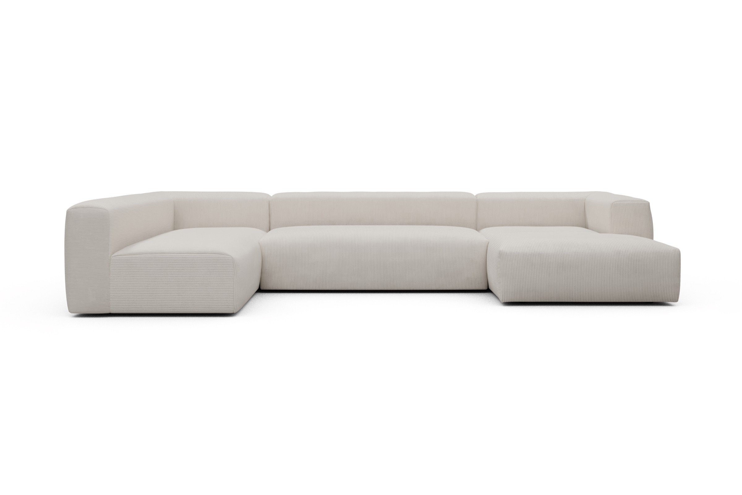 Wohnlandschaft Fred Chaiselongue rechts mit 2-Sitzer und lange Armlehne links Kord Corduroy 594-Ivory