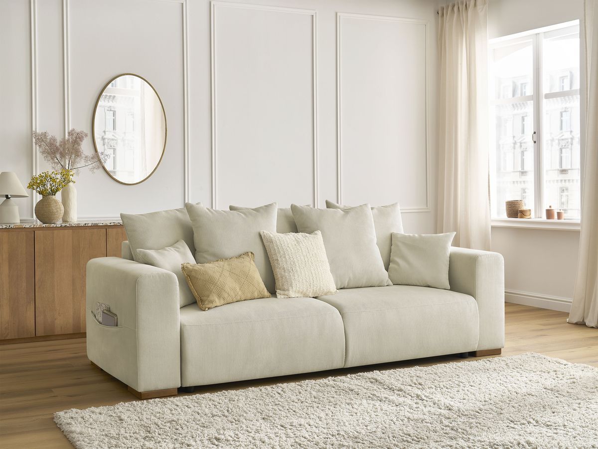 Bobochic Sidonie Schlafsofa 3-Sitzer mit Bettkasten Cordsamt Beige