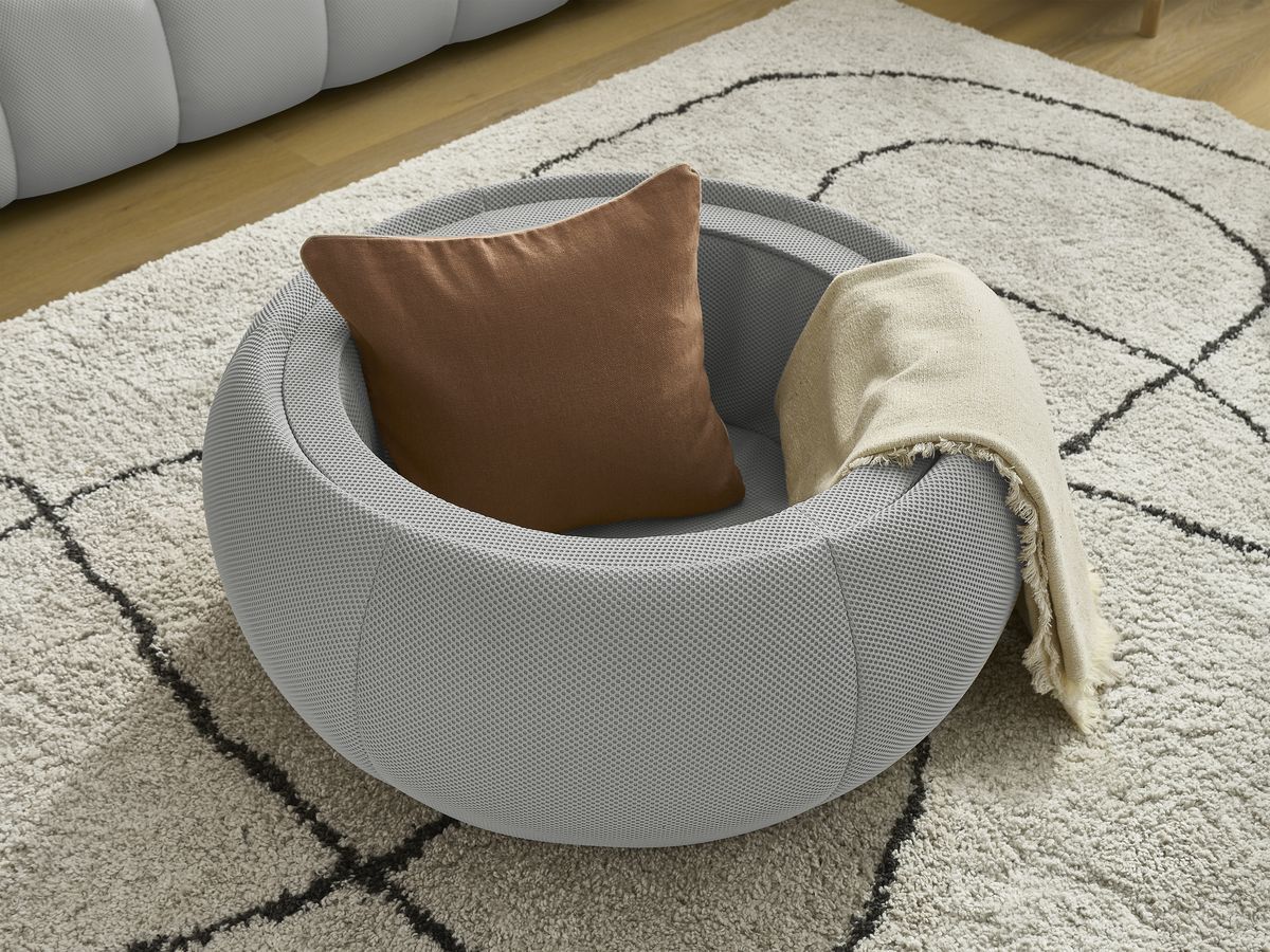 Bobochic Hayden Sofa 3-Sitzer mit Pouf 256 × 107 cm Mesh-Stoff Hellgrau