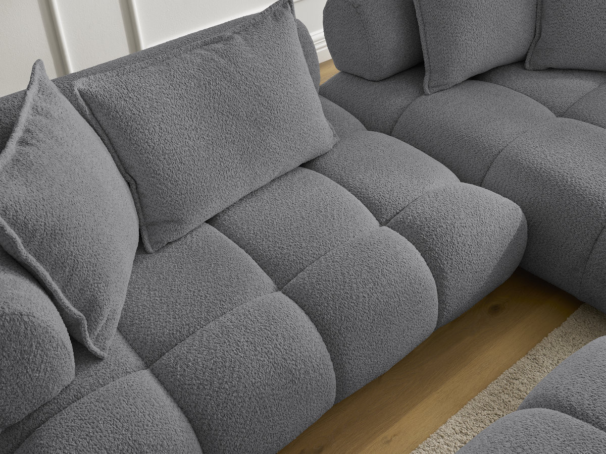 Bobochic Alya Ecksofa mit Pouf Bouclé-Stoff Dunkelgrau Ecke rechts