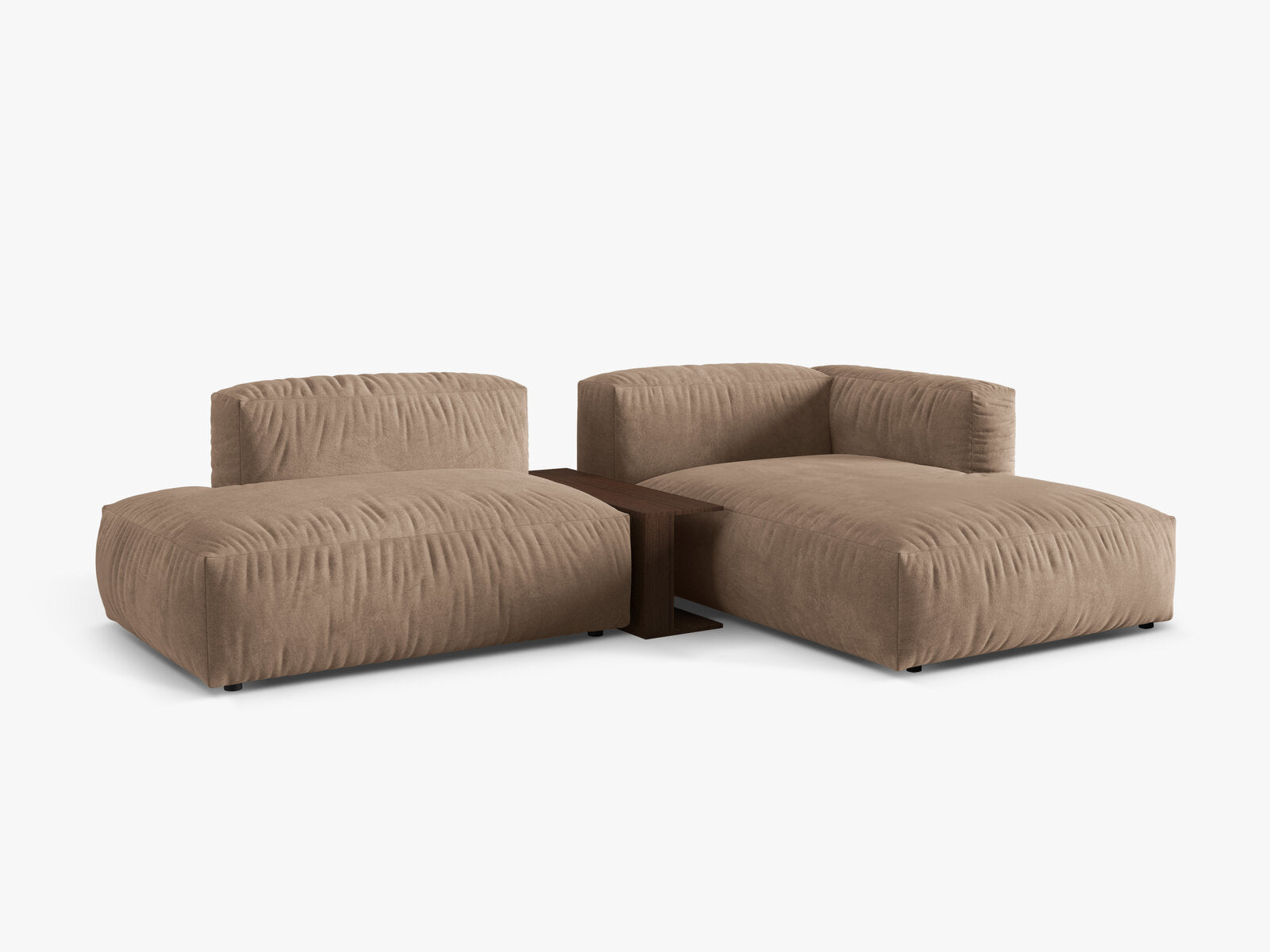 Micadoni Ecksofa Martina 2-Sitzer mit Couchtisch Rechts Samt Dunkelbeige