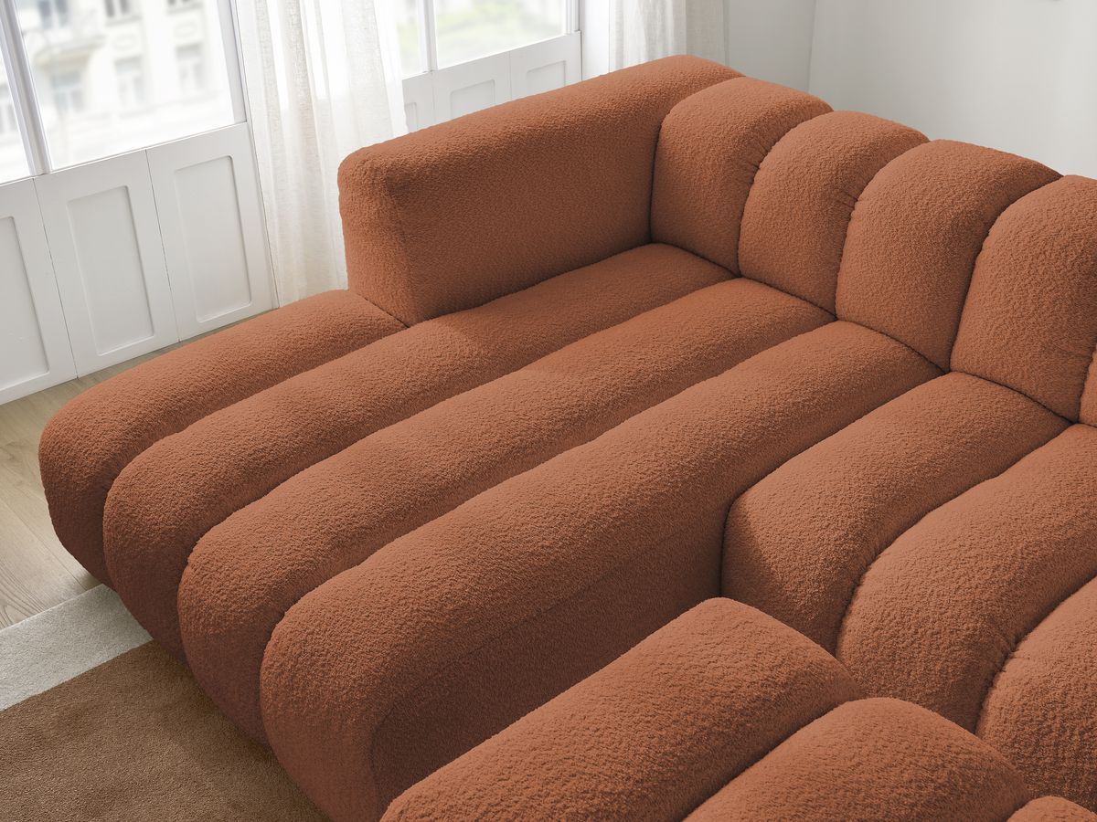 Bobochic Talia Ecksofa mit Pouf Bouclé-Stoff Orange Ecke links