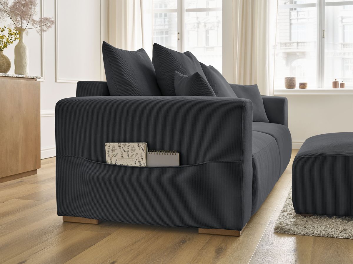 Bobochic Sidonie Schlafsofa 4-Sitzer mit Bettkasten und Pouf Cordsamt Schwarz