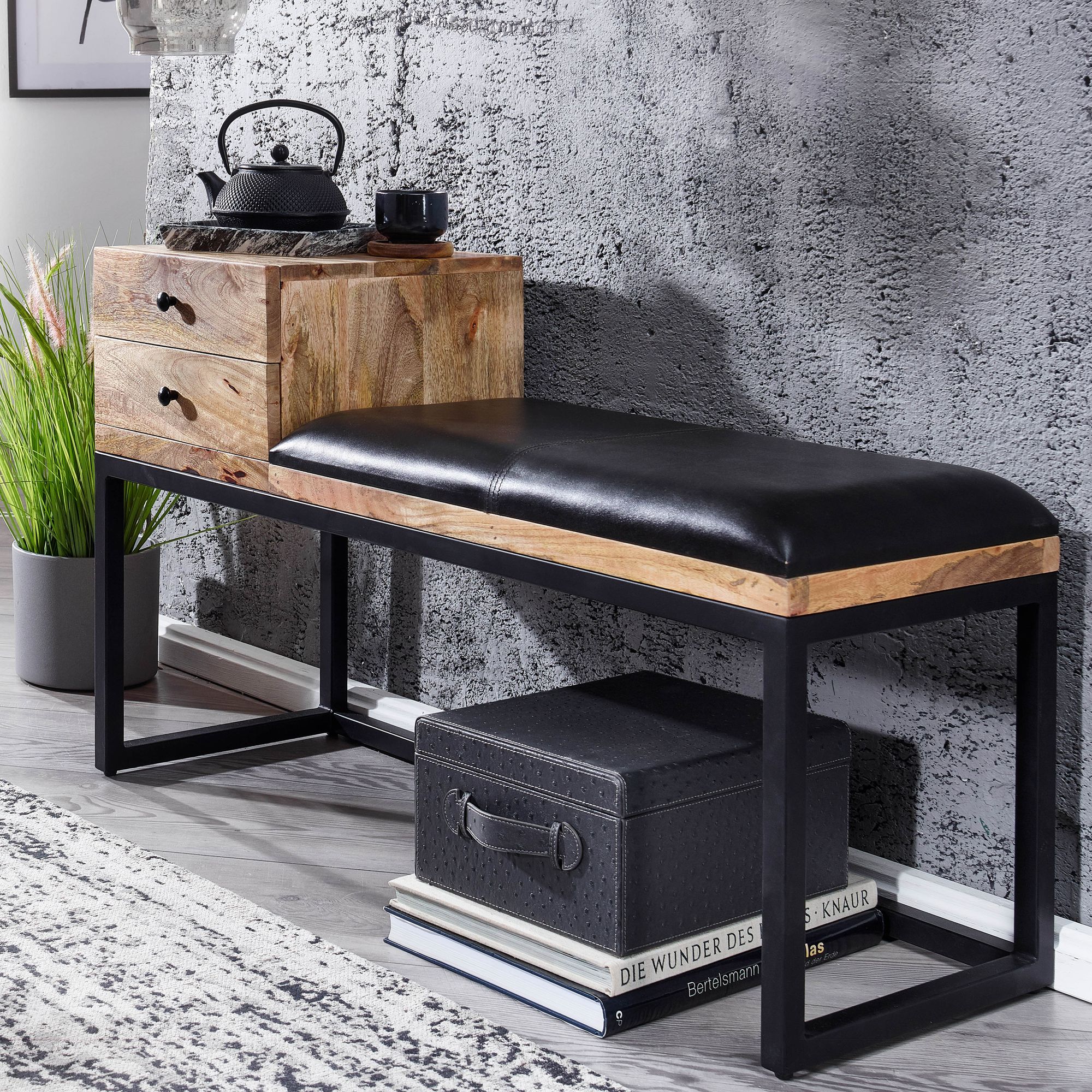 Sitzbank Hofsos Mango Massivholz Schwarz 100 × 35 × 60 cm