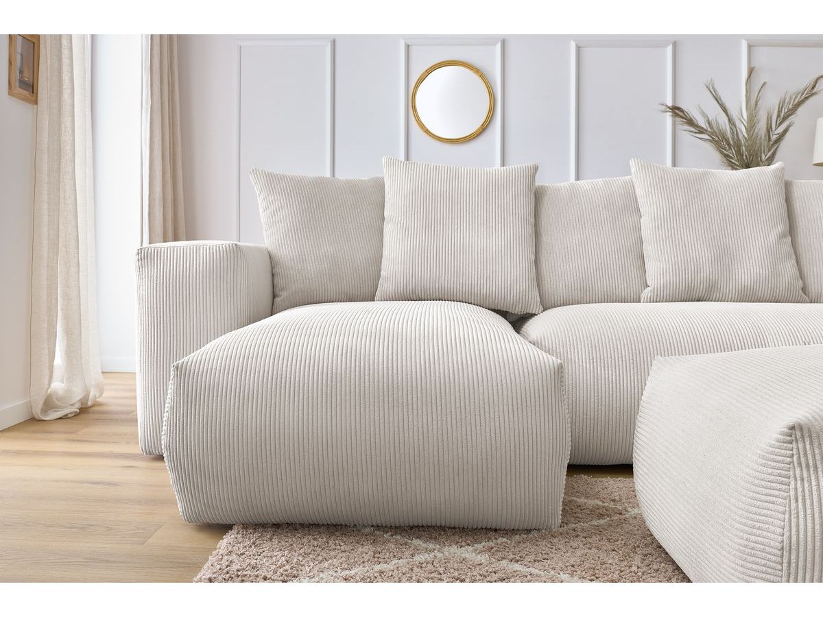 Bobochic Voltaire Wohnlandschaft mit Pouf 356 × 214 cm Cordsamt Beige Ecke links