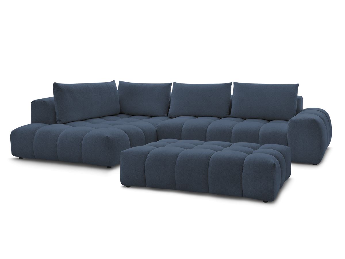 Bobochic Everest Ecksofa mit Schlaffunktion und Pouf, 4 Kissen Melange-Stoff Dunkelblau Ecke links