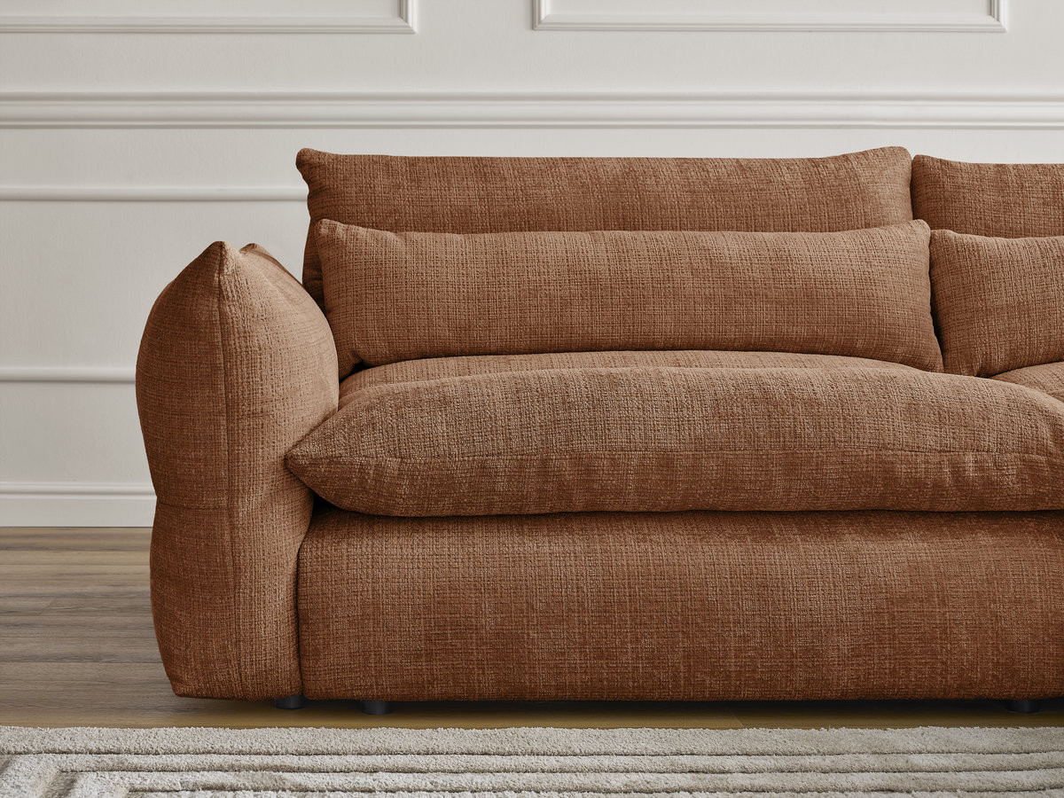 Bobochic Neil Sofa 3-Sitzer mit Pouf Strukturstoff Orange
