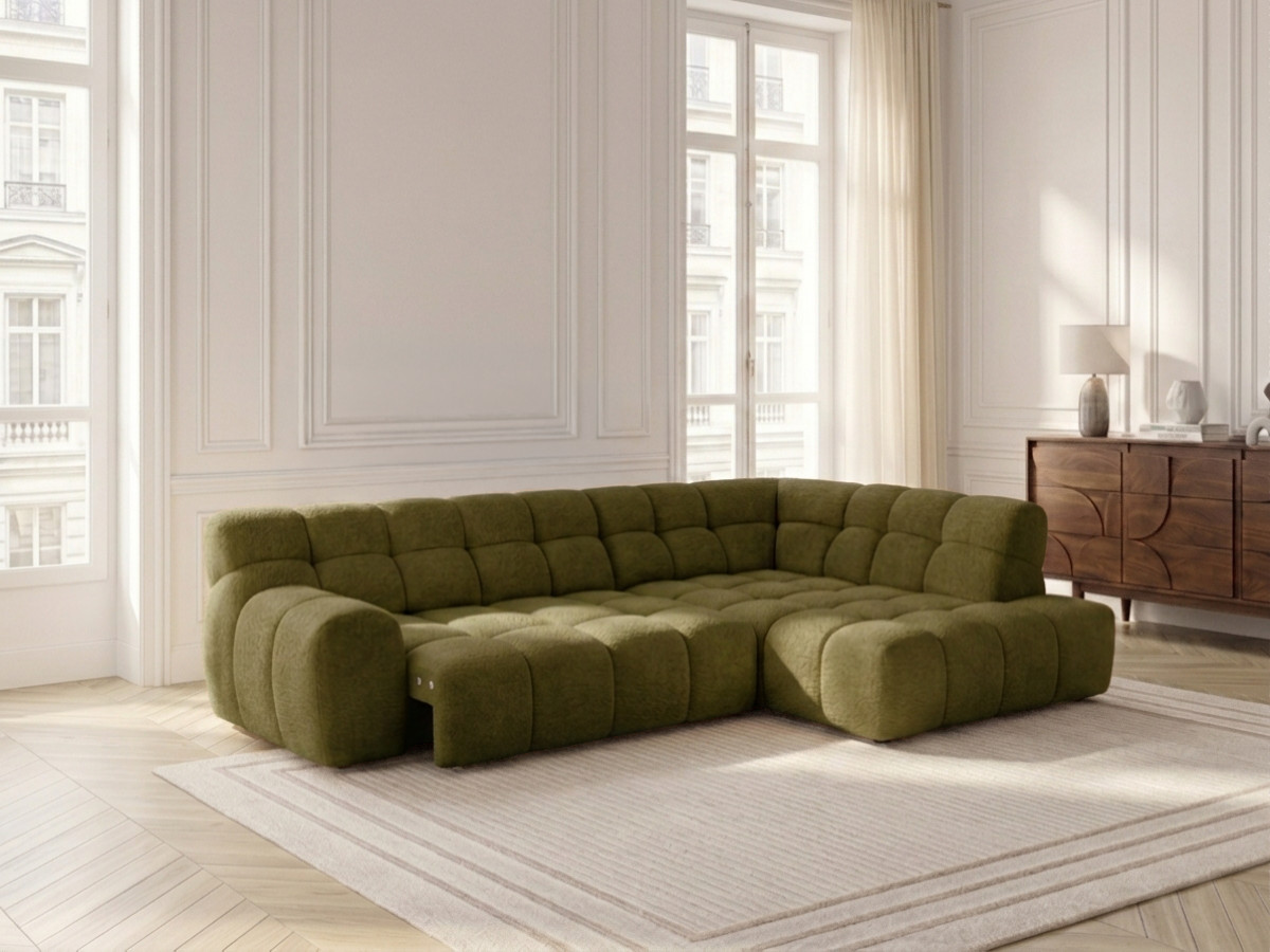 Bobochic Andre Ecksofa mit Schlaffunktion Chenille Grün Ecke rechts