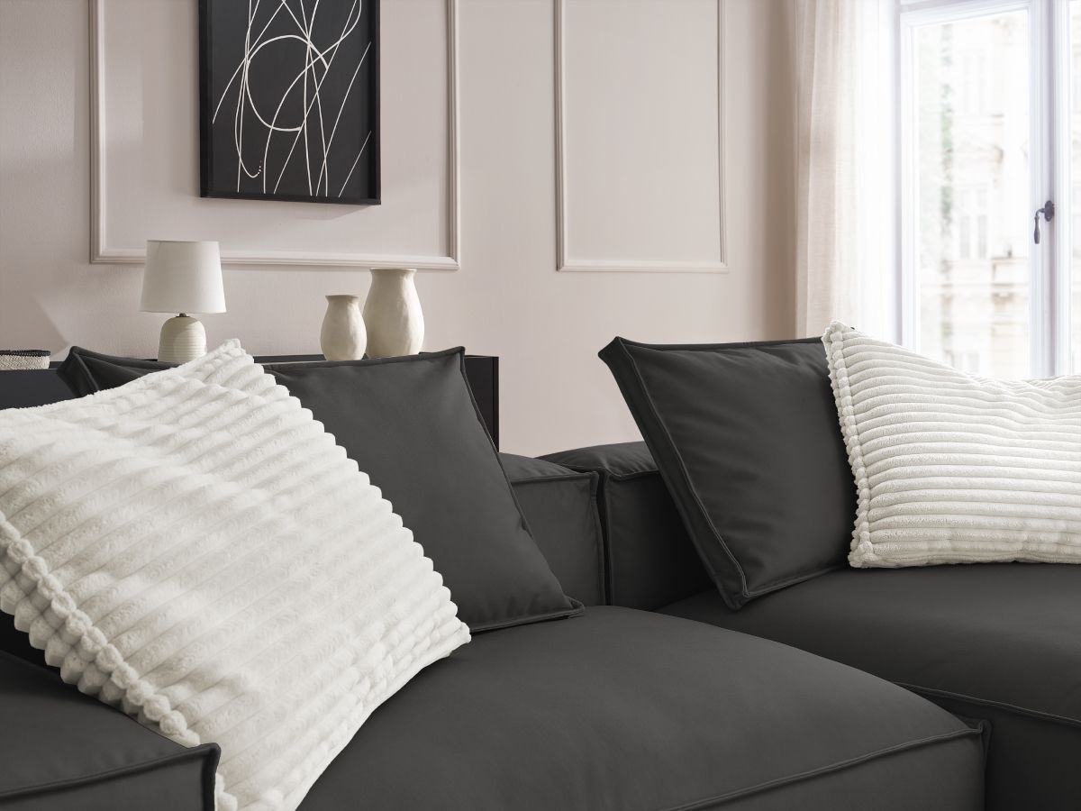 Bobochic Boheme Ecksofa, 3 Kissen Kunstleder Schwarz