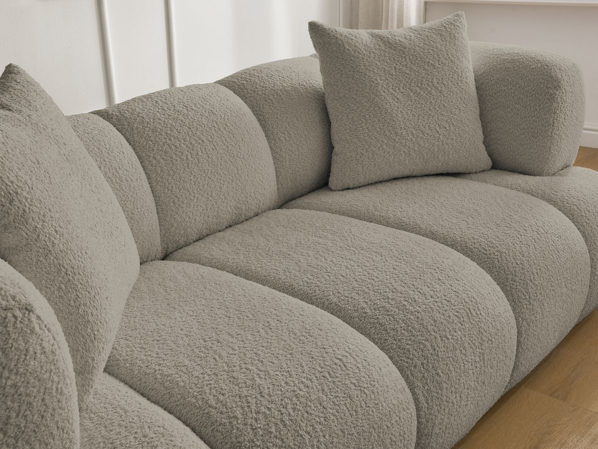 Bobochic Pamira Sofa 2-Sitzer mit Pouf Bouclé-Stoff Taupe