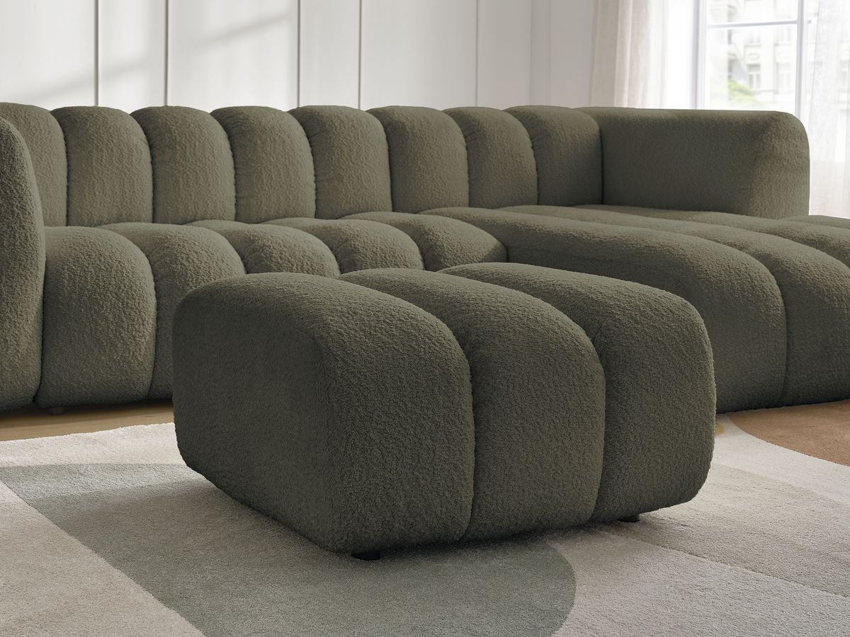 Bobochic Talia Ecksofa mit Pouf Bouclé-Stoff Grün Ecke rechts