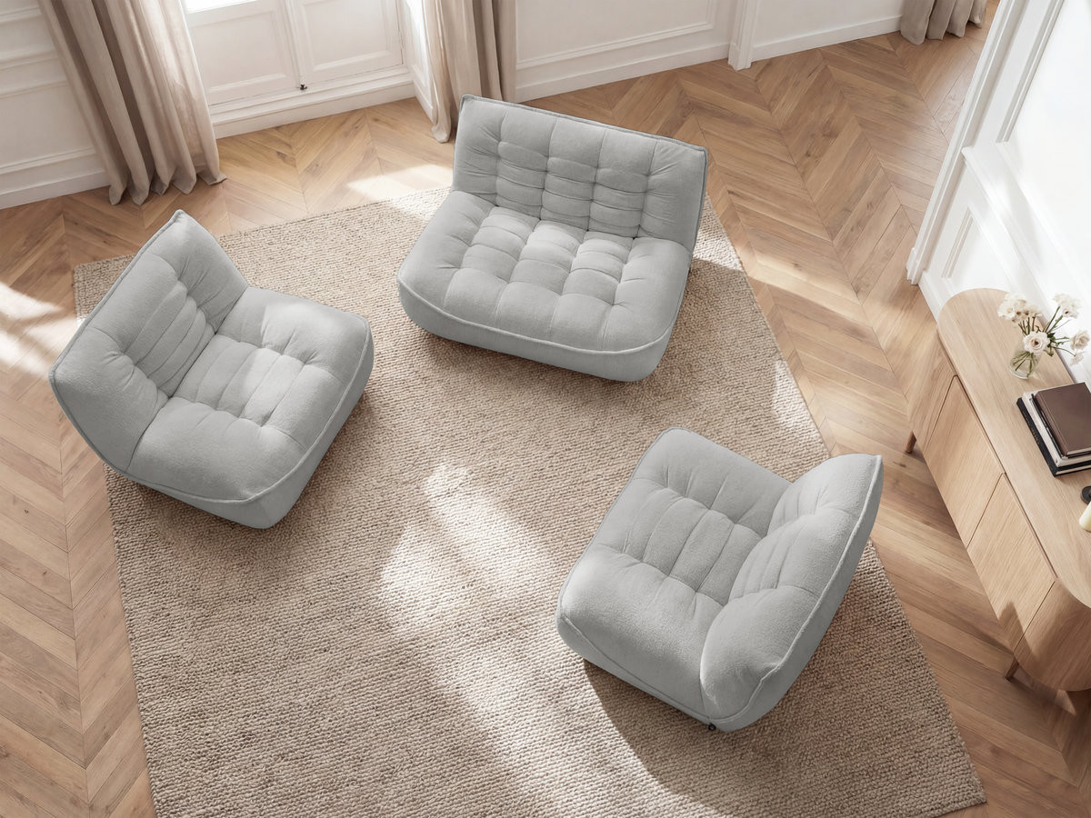 Bobochic Serena Sofa 4-Sitzer Melange-Stoff Hellgrau