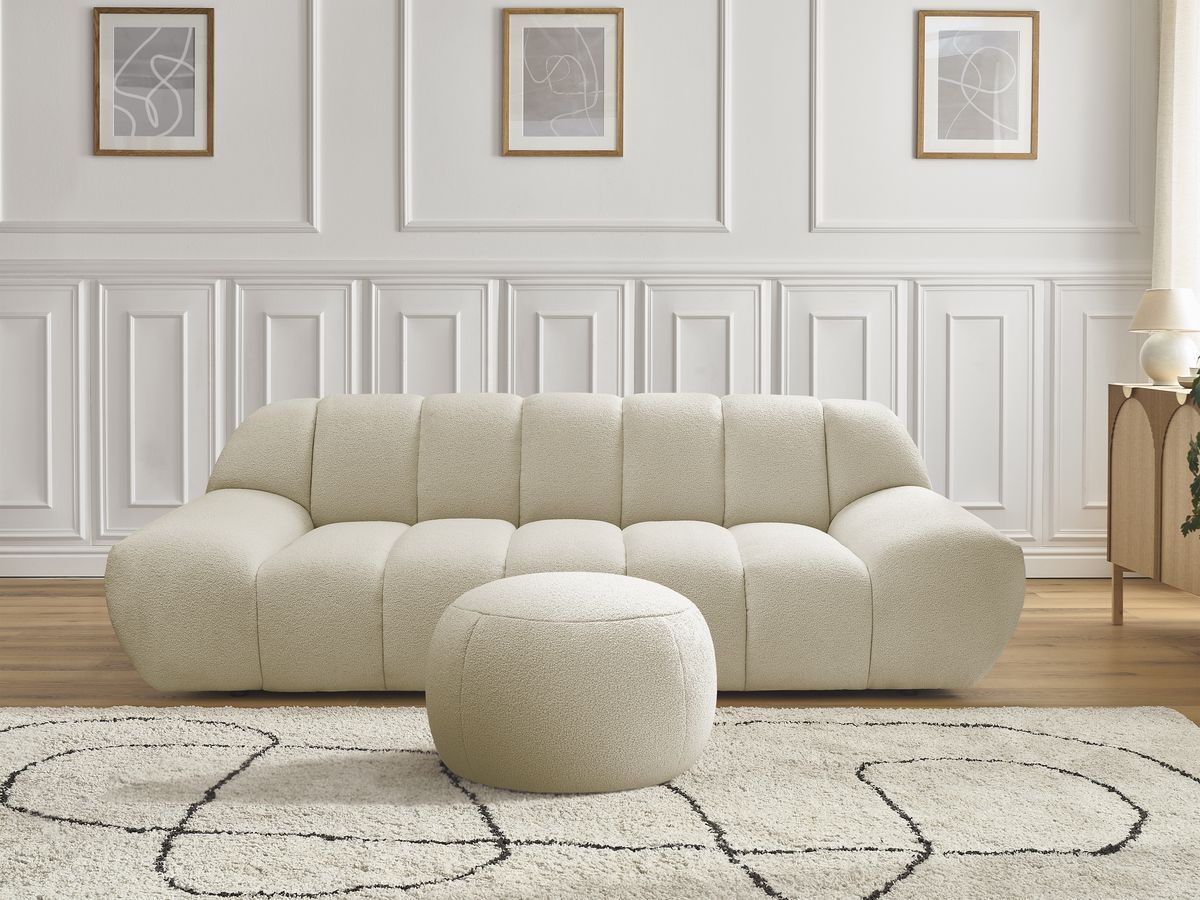 Bobochic Hayden Sofa 3-Sitzer mit Pouf 226 × 107 cm Bouclé-Stoff Beige