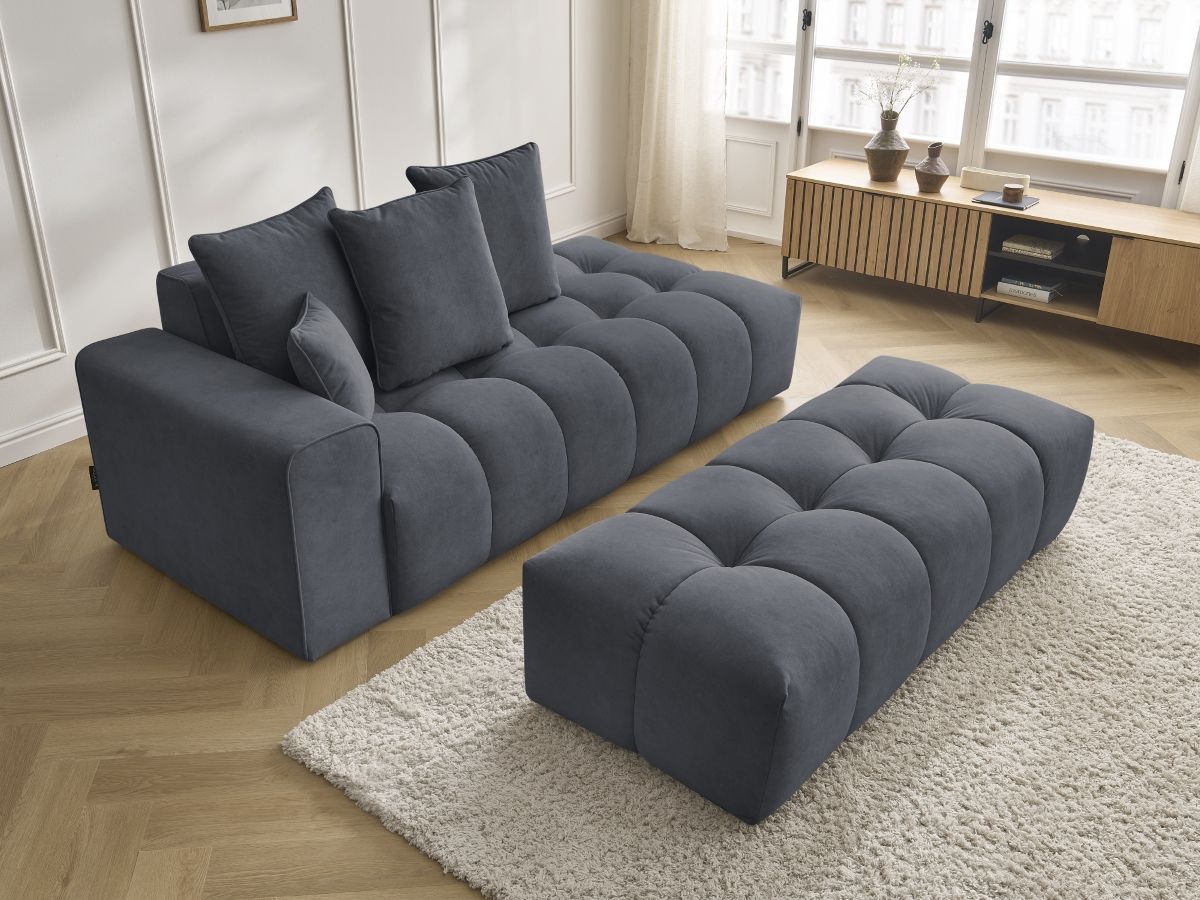 Bobochic Mont-blanc Sofa 5-Sitzer mit Pouf Samt Dunkelgrau Armlehne links