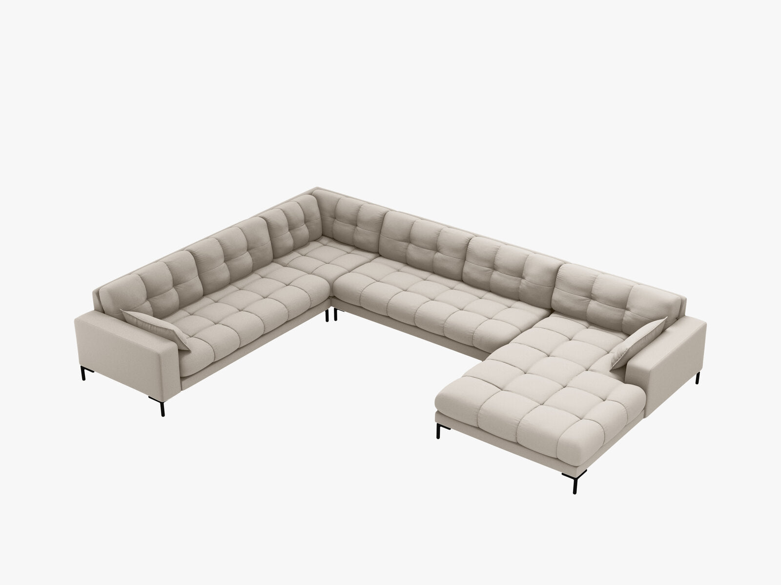 Micadoni Wohnlandschaft Mamaia 7-Sitzer Links Strukturierter Stoff Neve Beige schwarze Beine