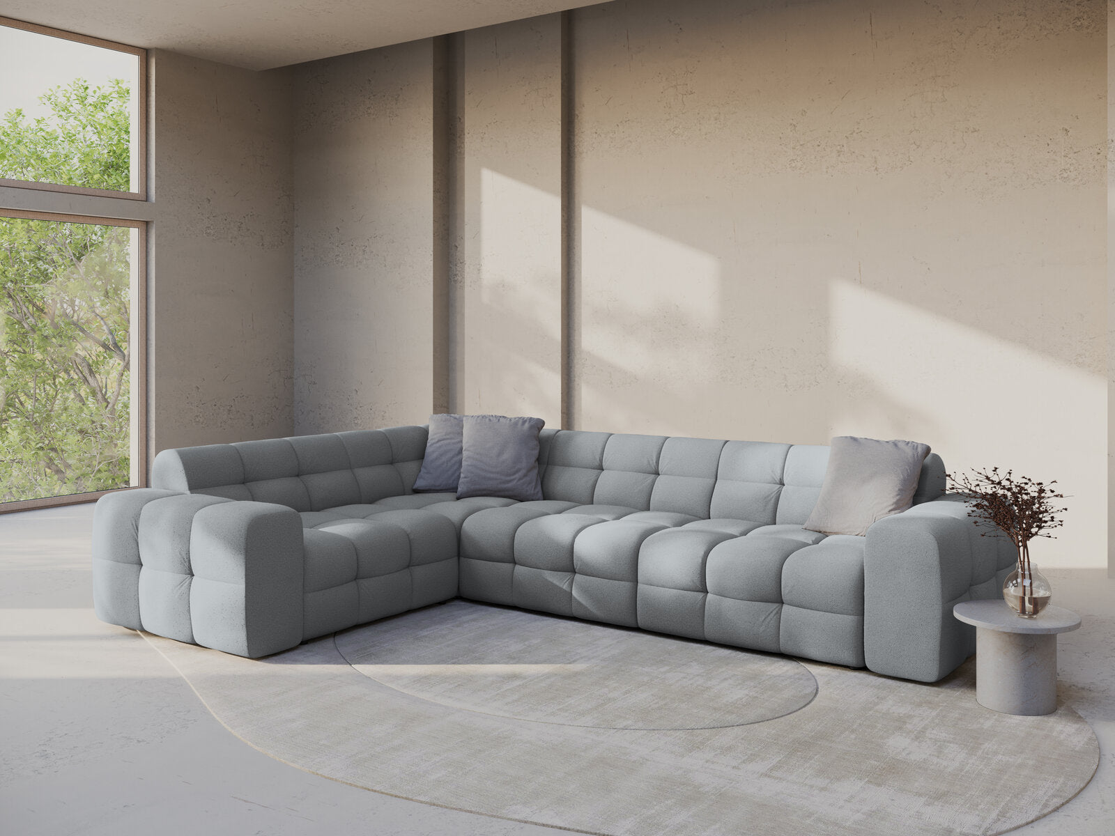 Micadoni Ecksofa Kendal 6-Sitzer Links Strukturierter Stoff Platinum
