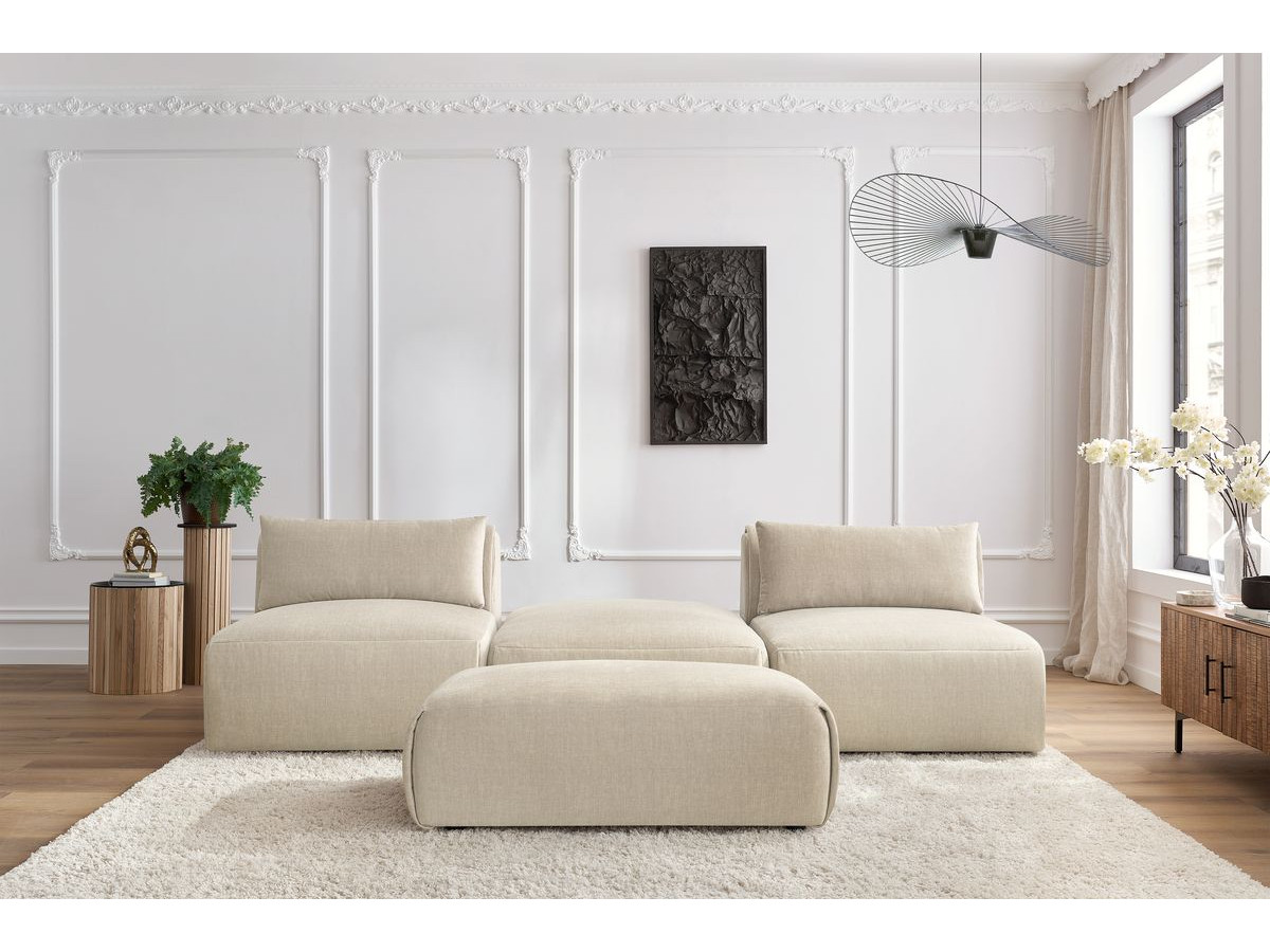 Bobochic Jeanne Sofa 4-Sitzer mit Pouf Samt Beige