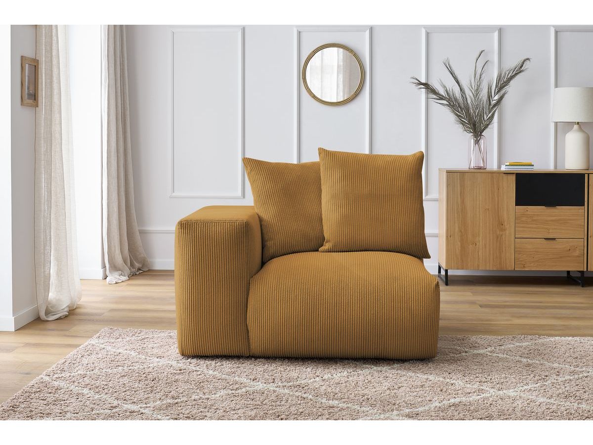 Bobochic Voltaire Sofamodul 1-Sitzer 130 × 100 cm Cordsamt Gelb Ecke links