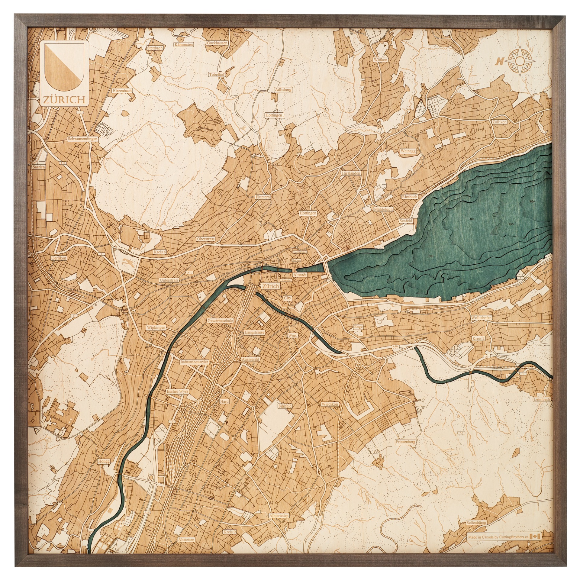 Cutting Brothers 3D Holz-Wandkarte Zürich 81 x 61 moebelfaktor