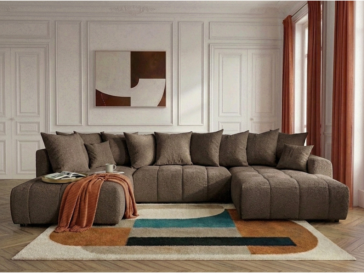 Bobochic Roxelane Wohnlandschaft Bouclé-Stoff Braun Ecke rechts