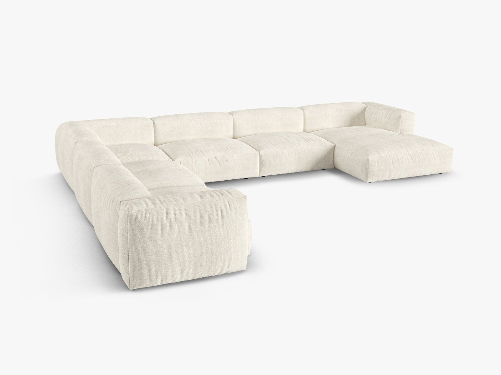 Micadoni modulares Ecksofa XL Martina 6-Sitzer 90cm Sitztiefe Links Boucle Monet Elfenbein