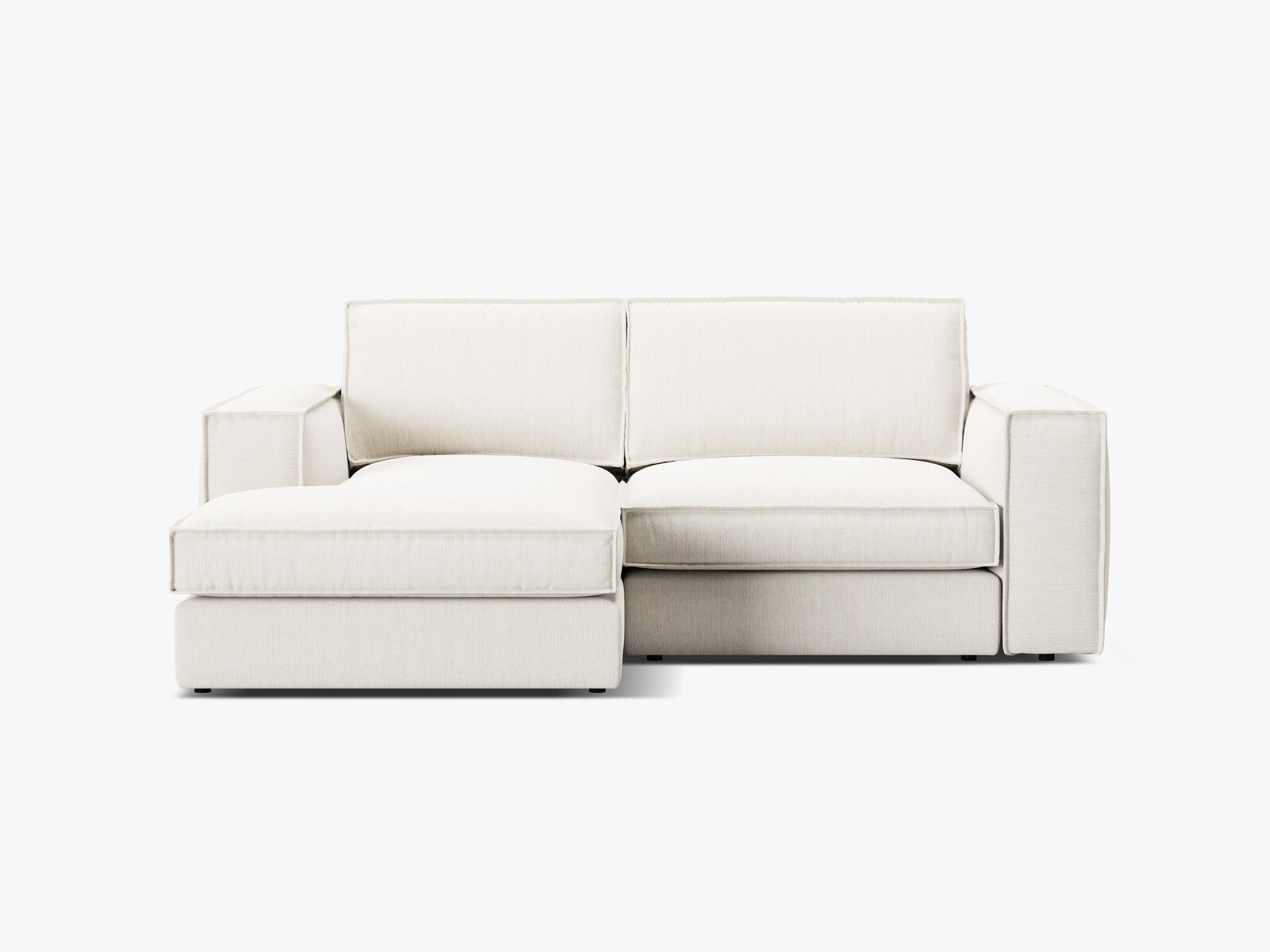Micadoni modulares Ecksofa Pola 2-Sitzer kleine Version Links Strukturierter Stoff Babel Weiß