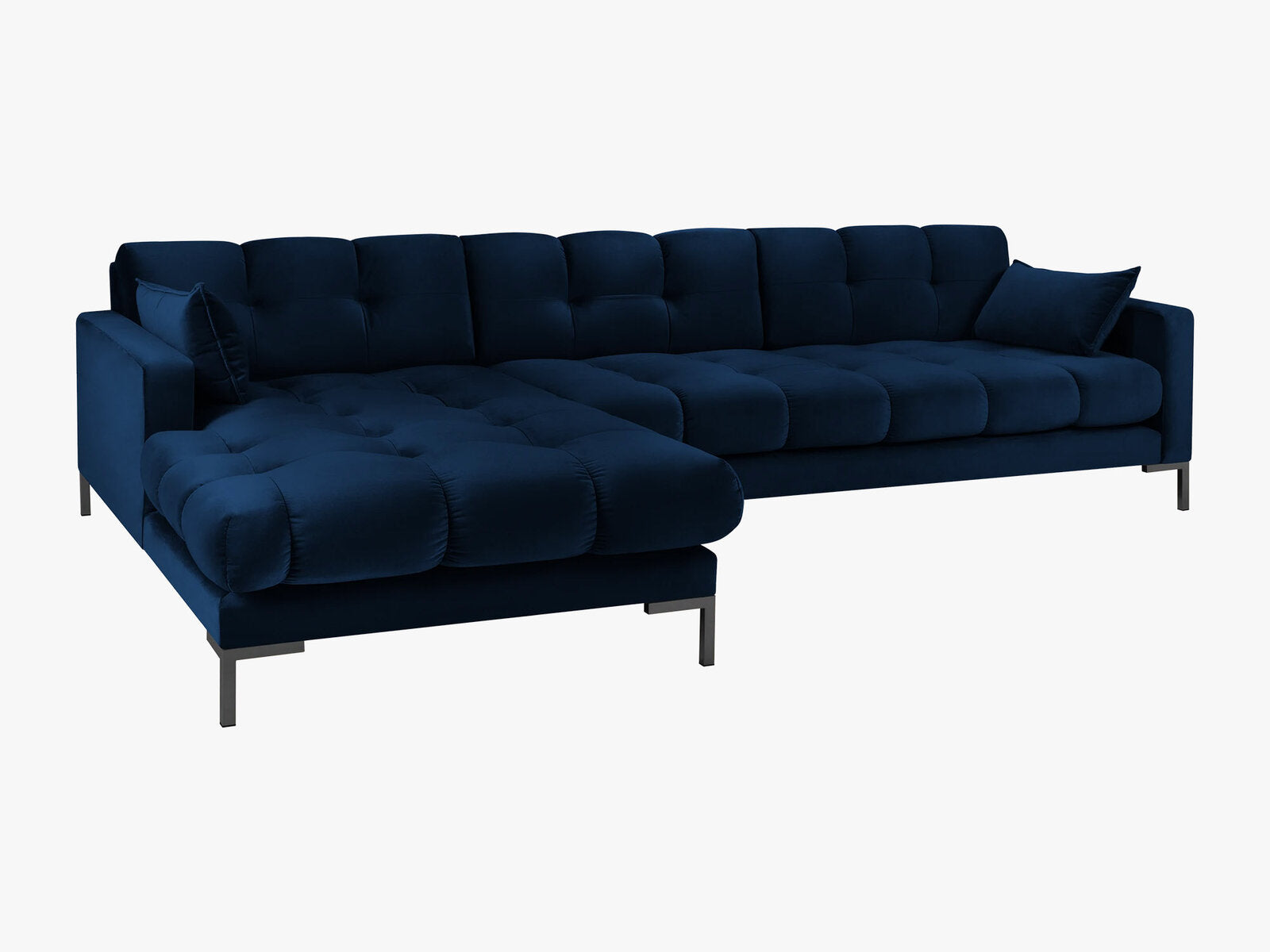 Micadoni Ecksofa Mamaia 5-Sitzer Links Samt Bluvel Königsblau schwarze Beine