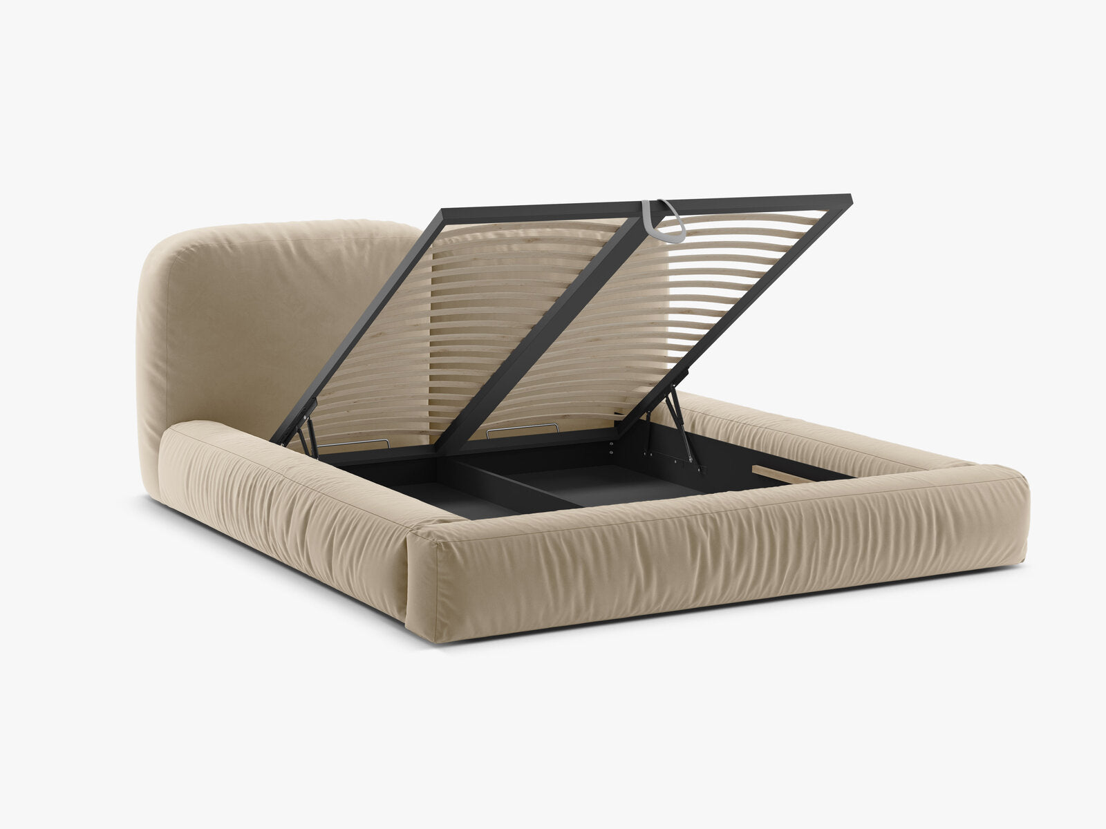 Micadoni Stauraumbett mit Kopfteil Martina Samt Vogue Helles Beige 140x200