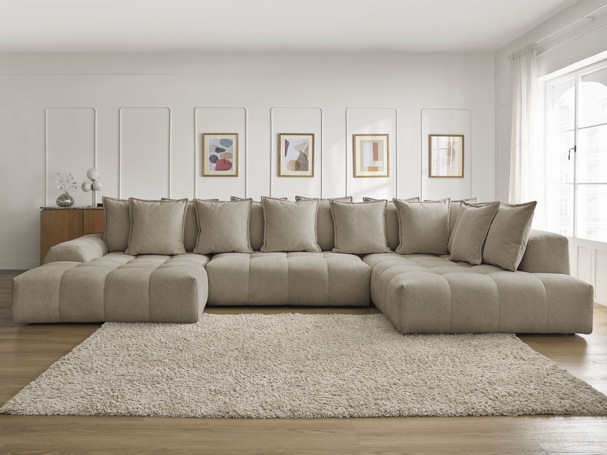 Bobochic Everest Wohnlandschaft, 14 Kissen Melange-Stoff Taupe Ecke links