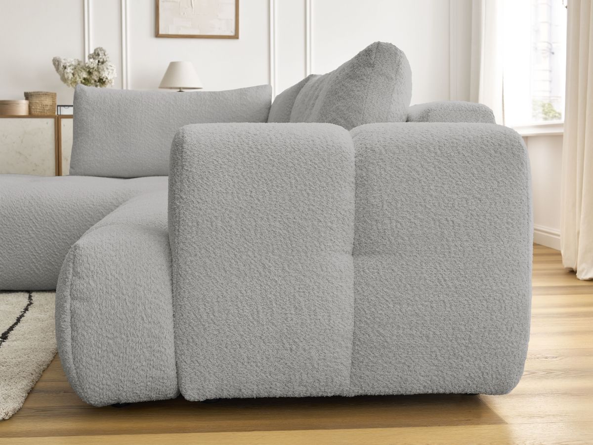 Bobochic Fuji Ecksofa mit Schlaffunktion und Bettkasten 282 × 204 cm Bouclé-Stoff Hellgrau Ecke links
