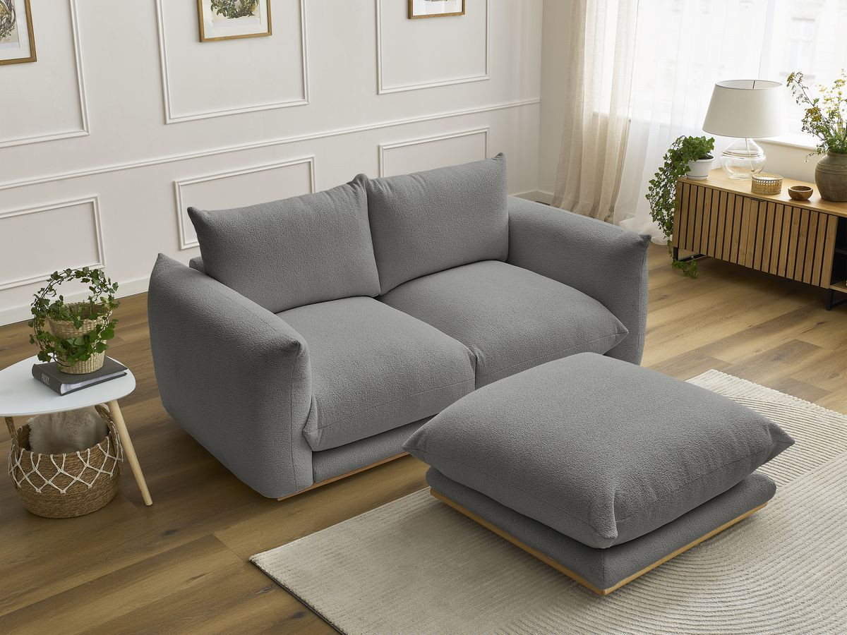 Bobochic Ernest Sofa 3-Sitzer mit Pouf 193 × 106 cm Bouclé-Stoff Dunkelgrau