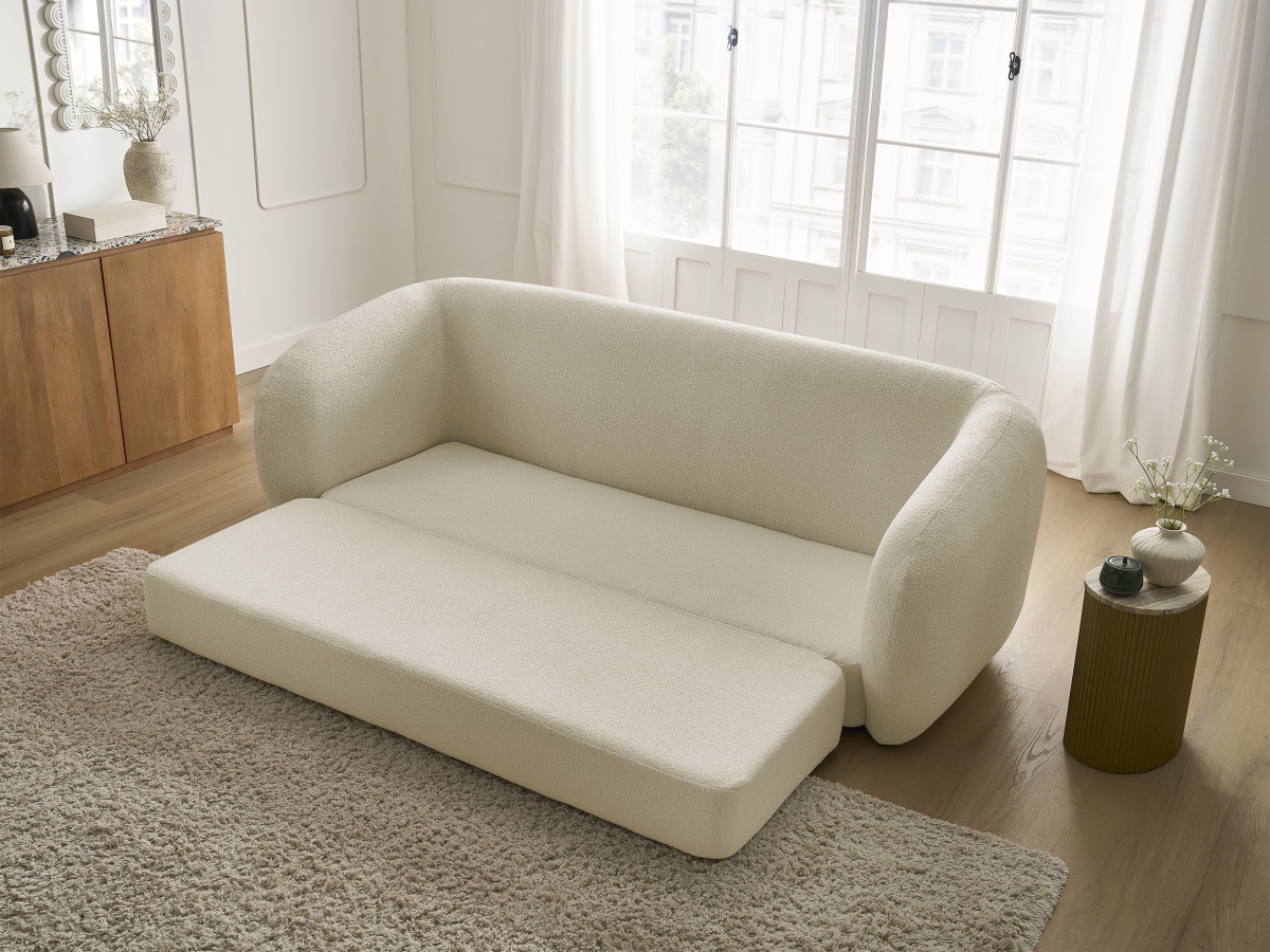 Bobochic Neyo Schlafsofa 3-Sitzer Bouclé-Stoff Beige