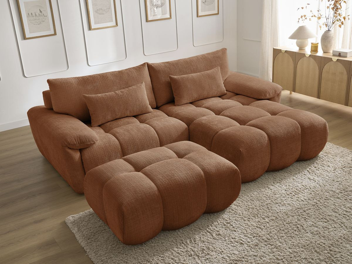 Bobochic Ivane Ecksofa mit Pouf Strukturstoff Orange Ecke rechts